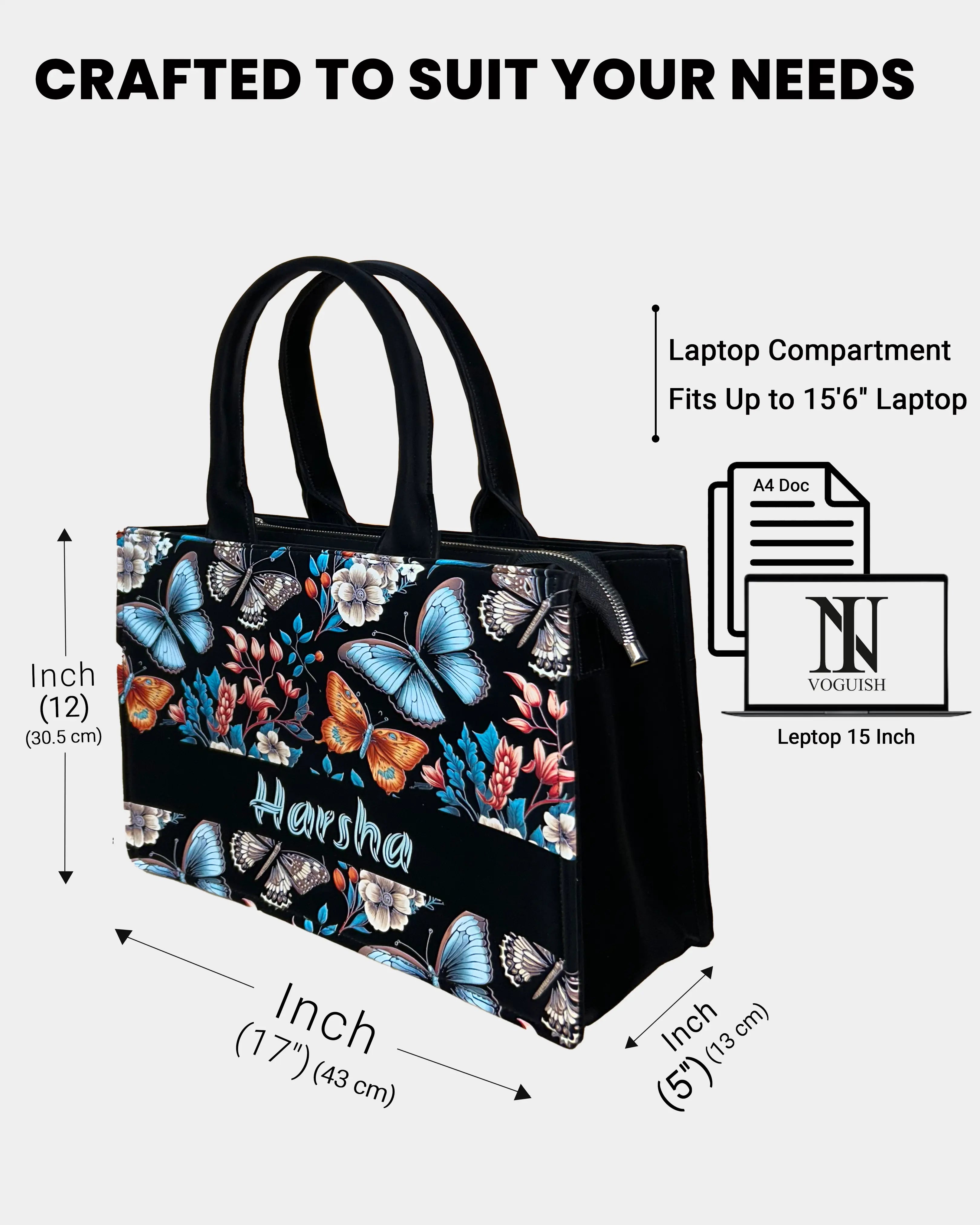 Customized Tote Bag Designed with Beautiful Boho Butterflies With Flowers