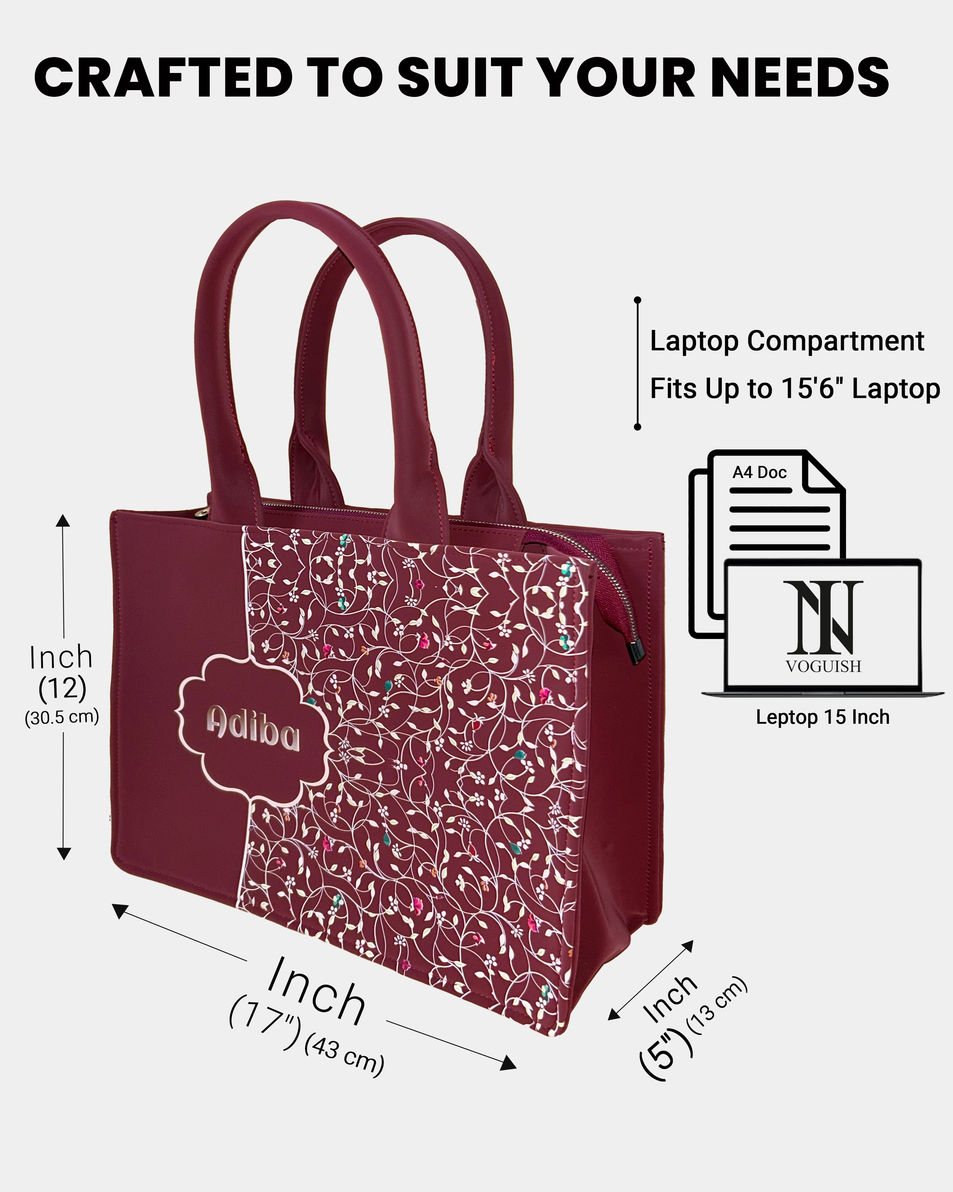 Rose Royale Embossed Customized Tote Bag - Wine
