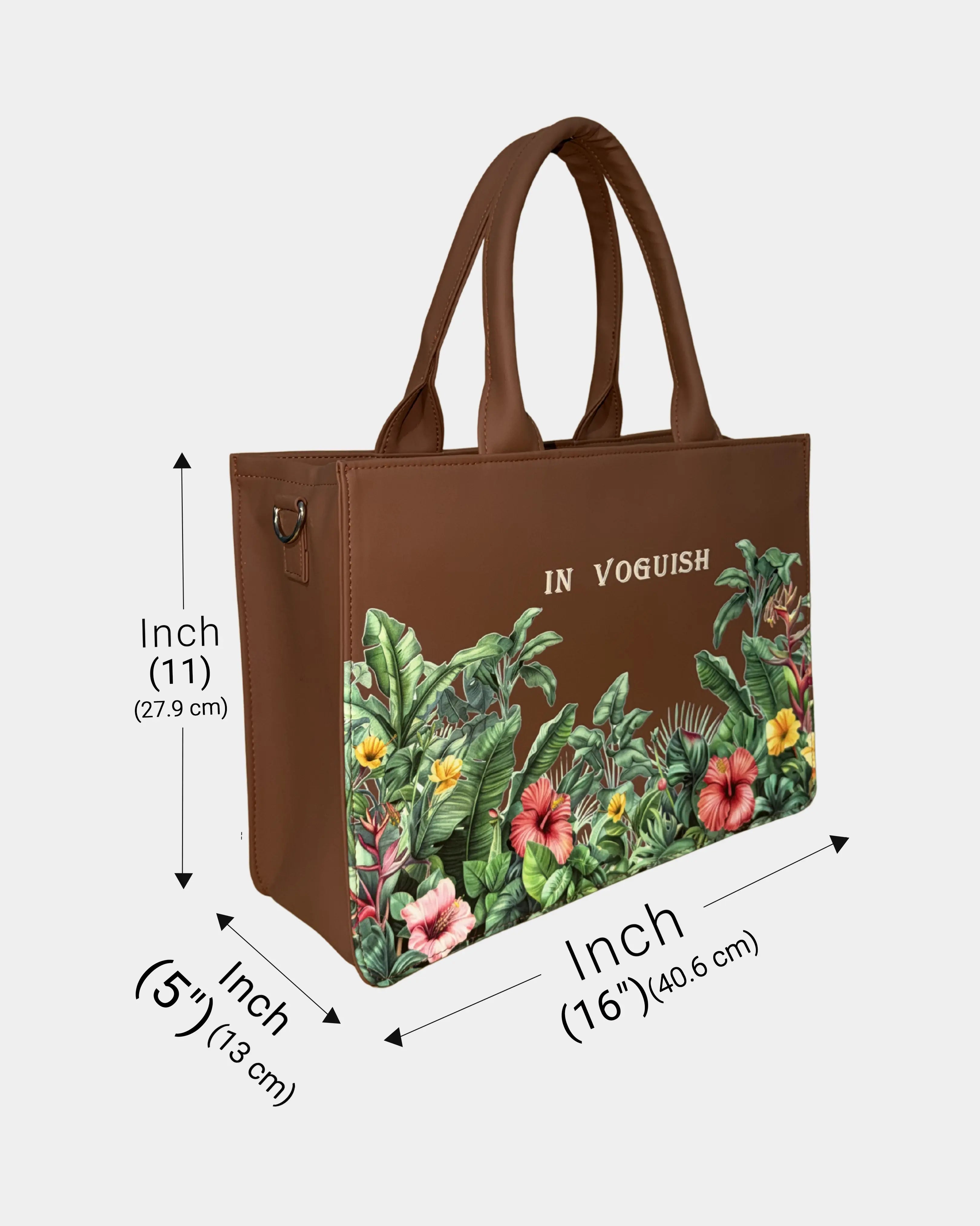 Brown Tropical Floral Embossed Artwork Customized bag