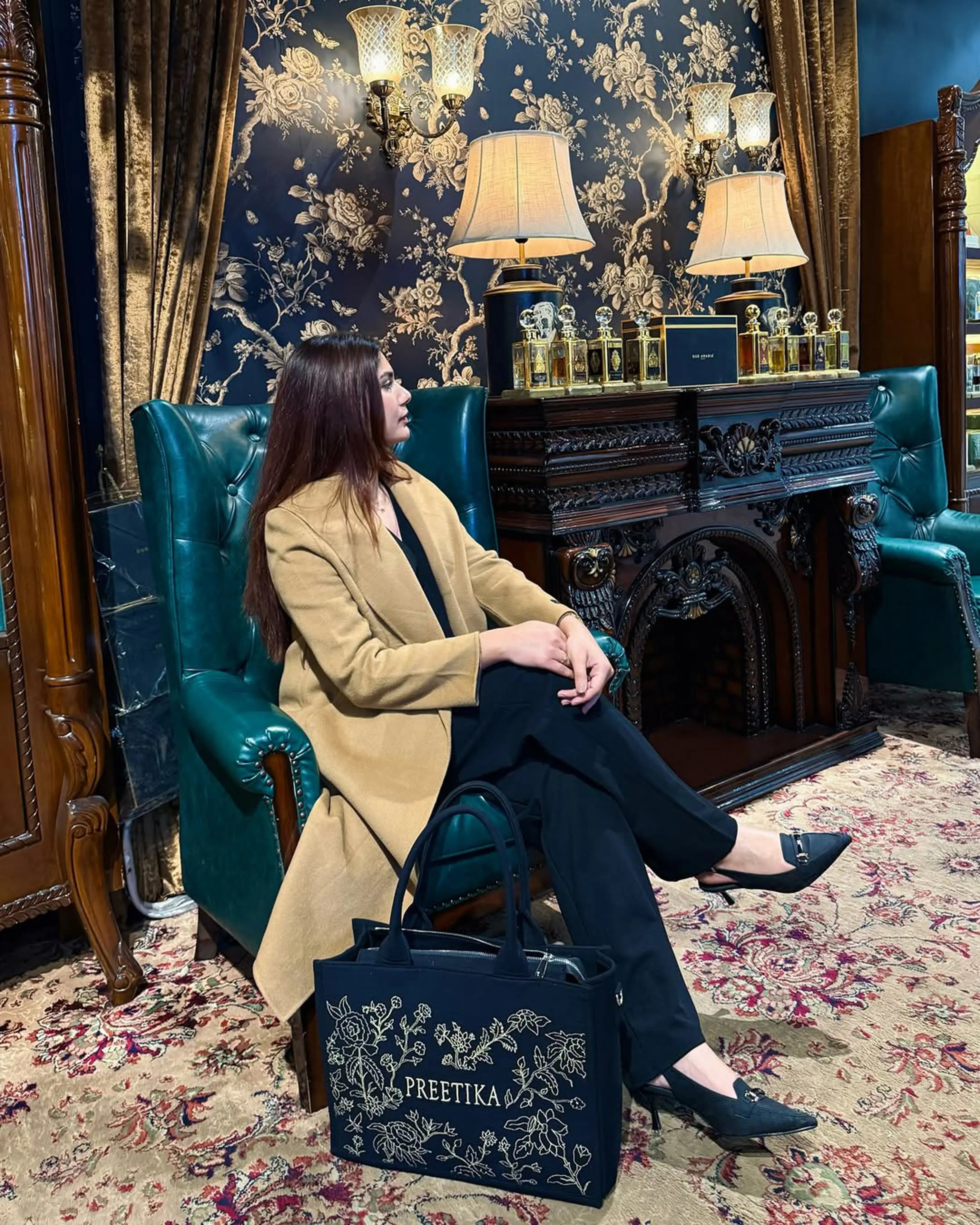 Golden Bloom Embroidered Denim Tote