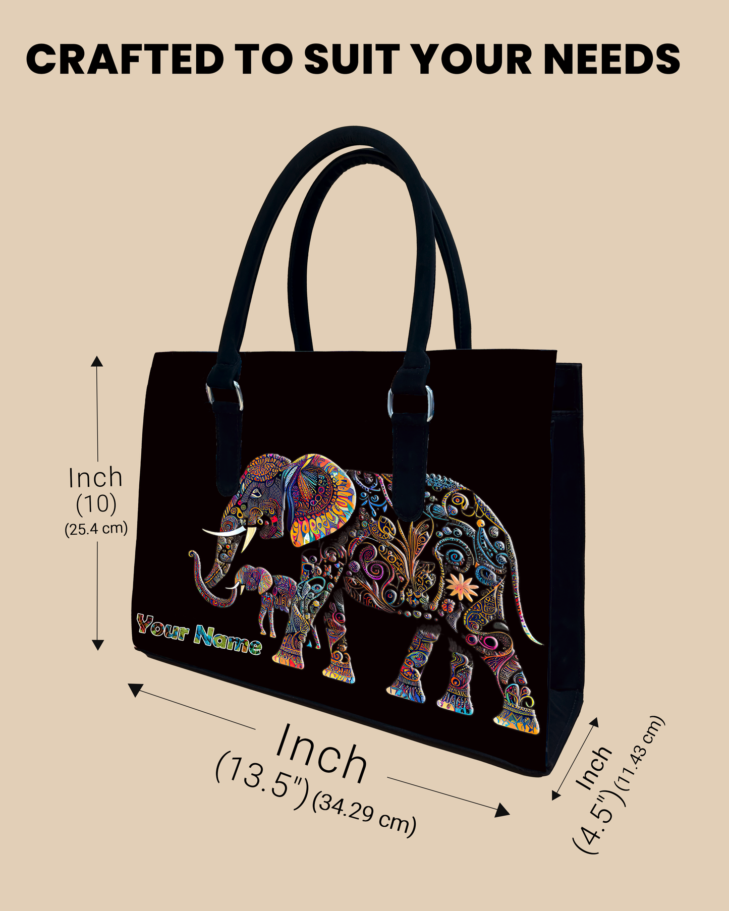 Baby And Mother Elephant Pattern Designer Sling Tote