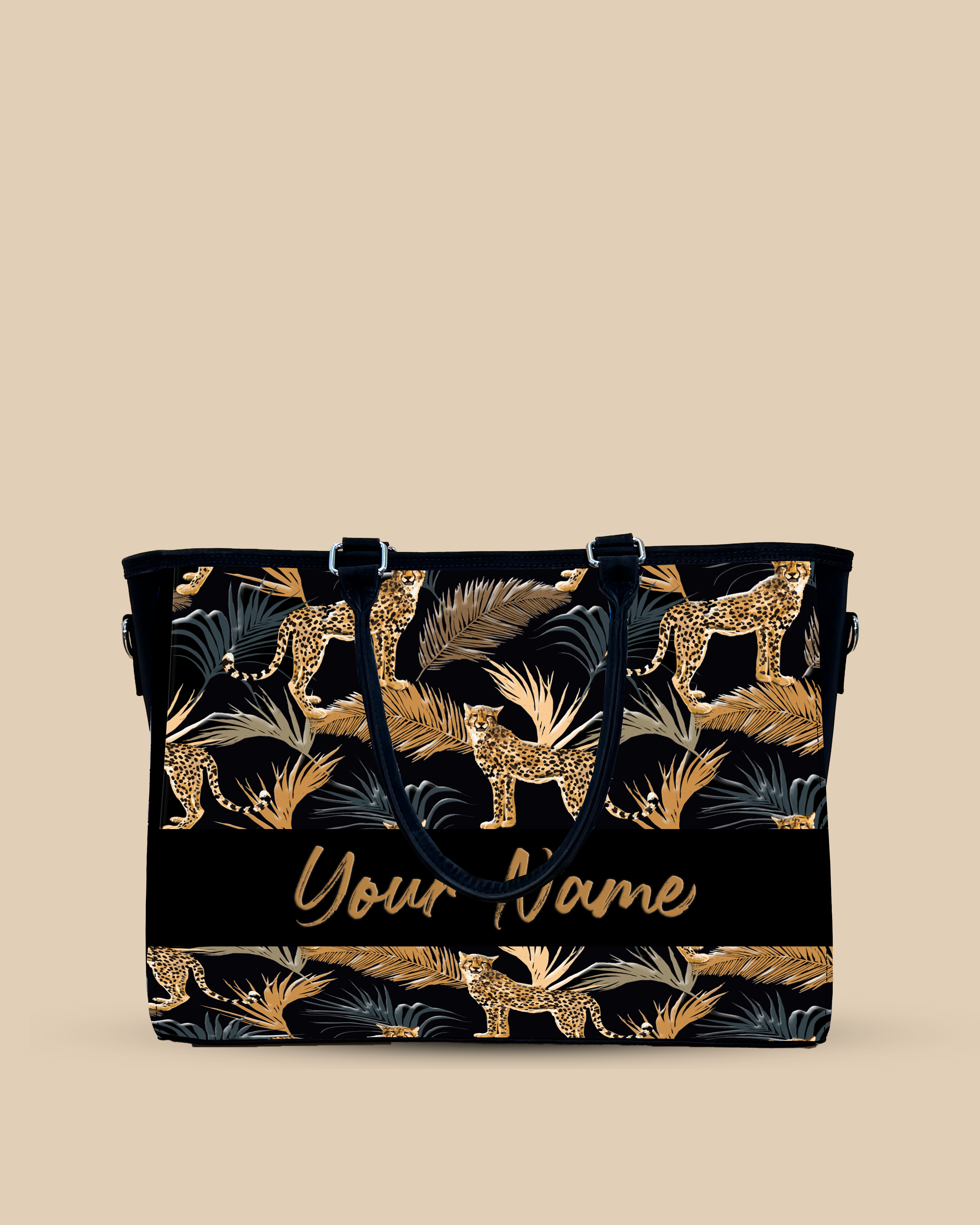 Marine Pattern Background And Leopard Palms Oversized Tote