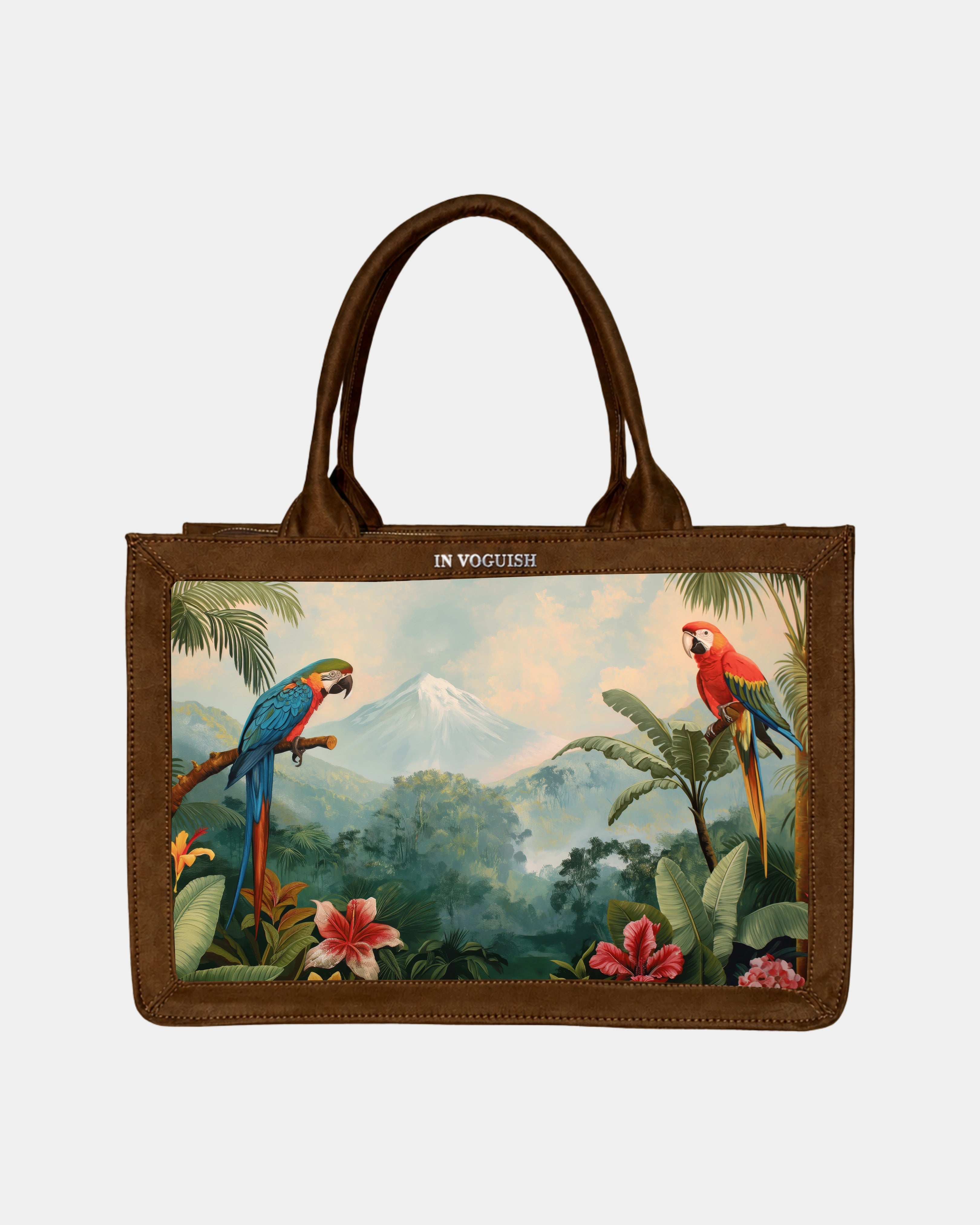 Voguish Tropical Paradise Parrot Luxe Canvas Tote Bag