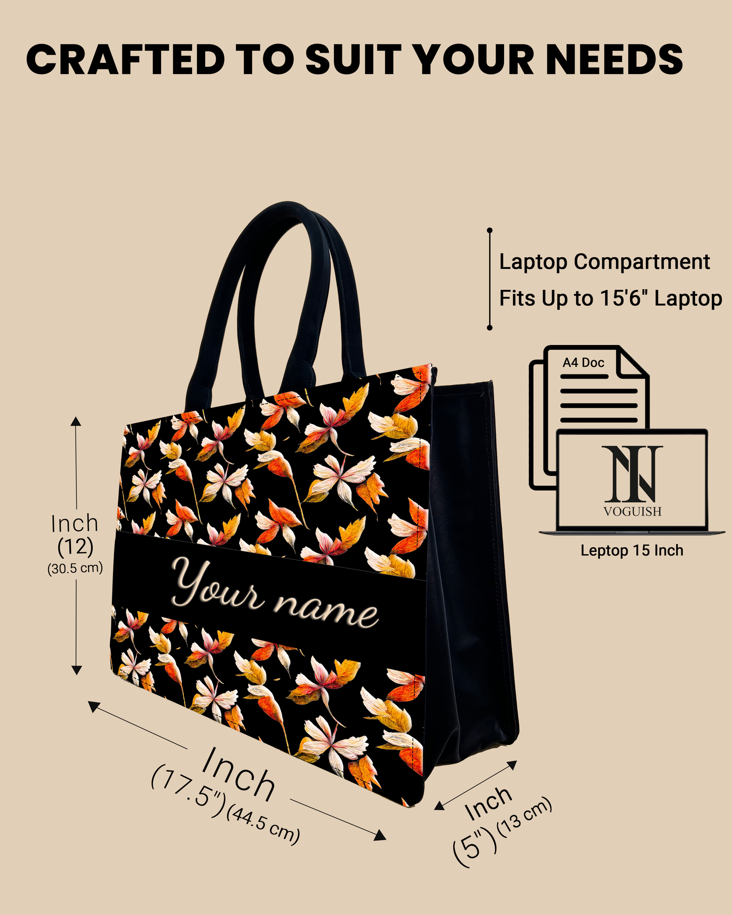 Customized Tote Bag Designed with Watercolor Autumn Leaves Pattern