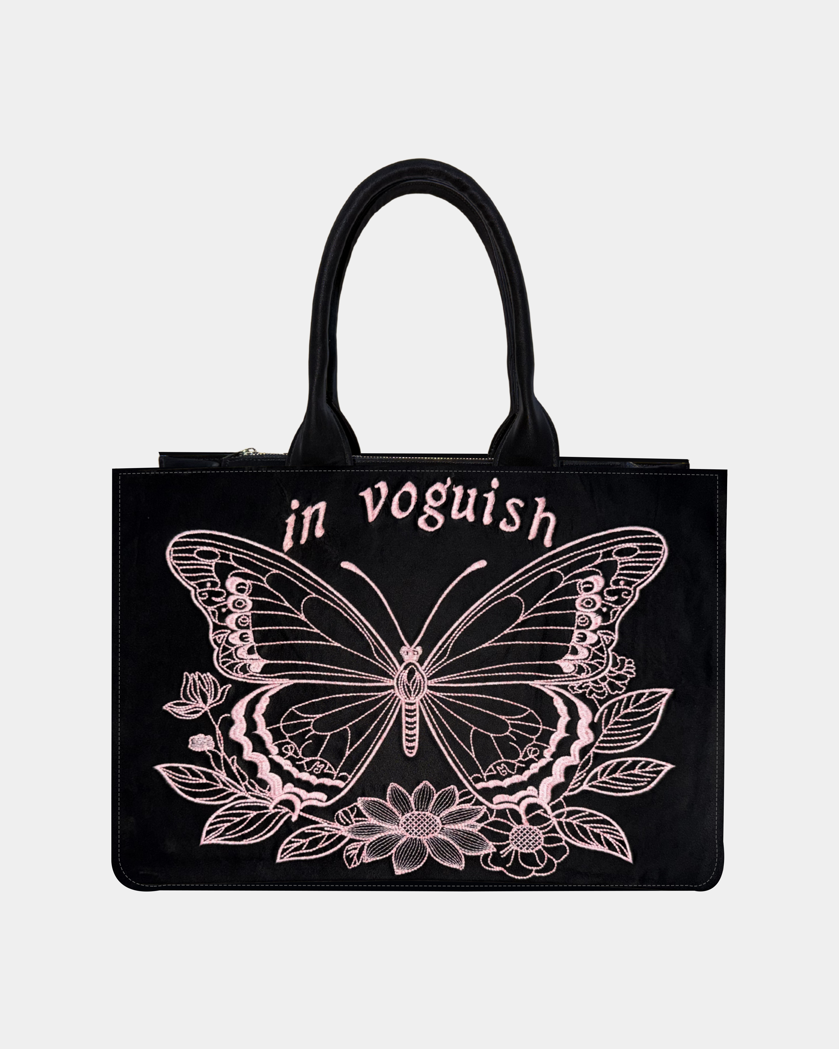 Midnight Butterfly Customized Embroidered Tote Bag