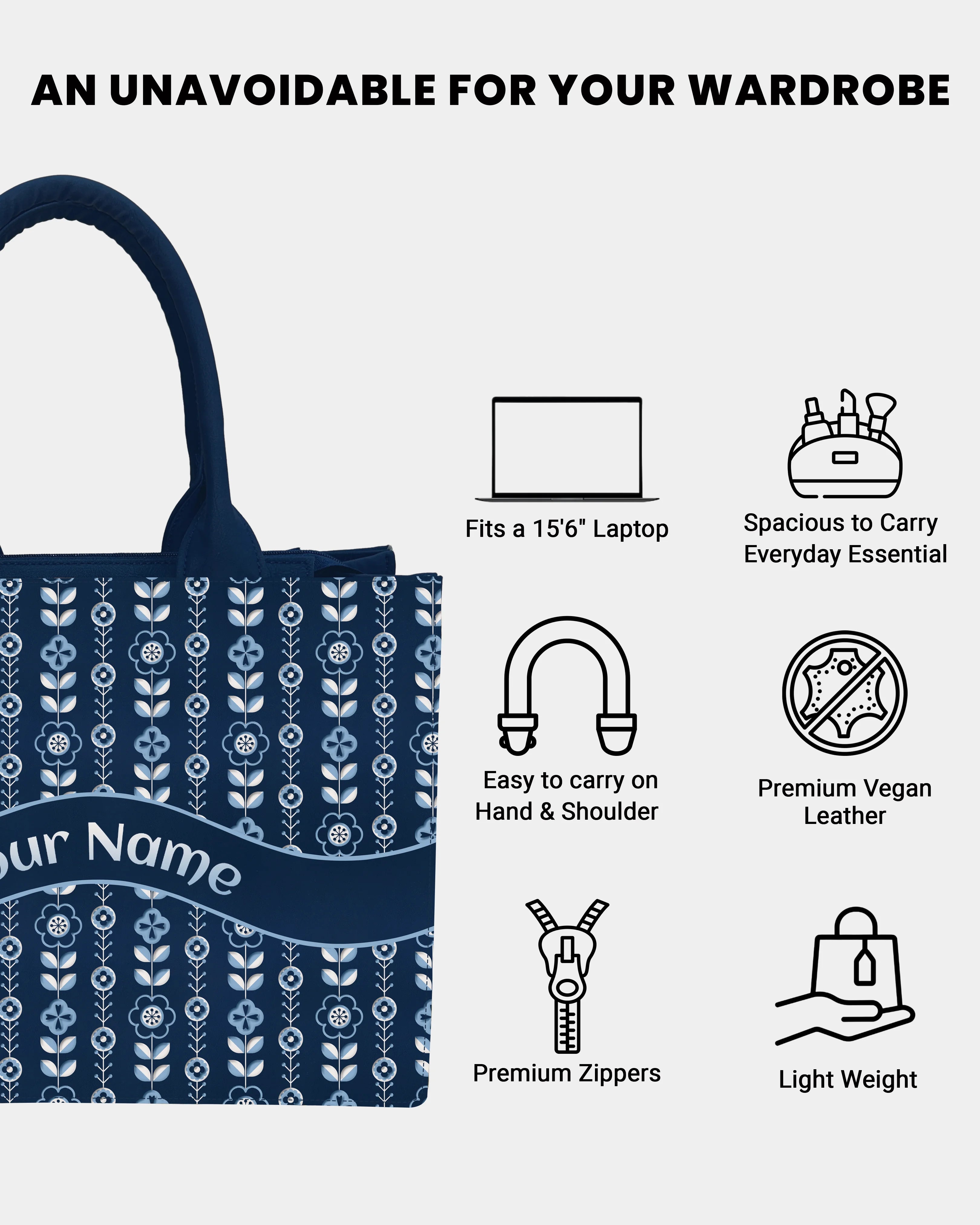Blue white Floral Embossed Customized Tote Bag