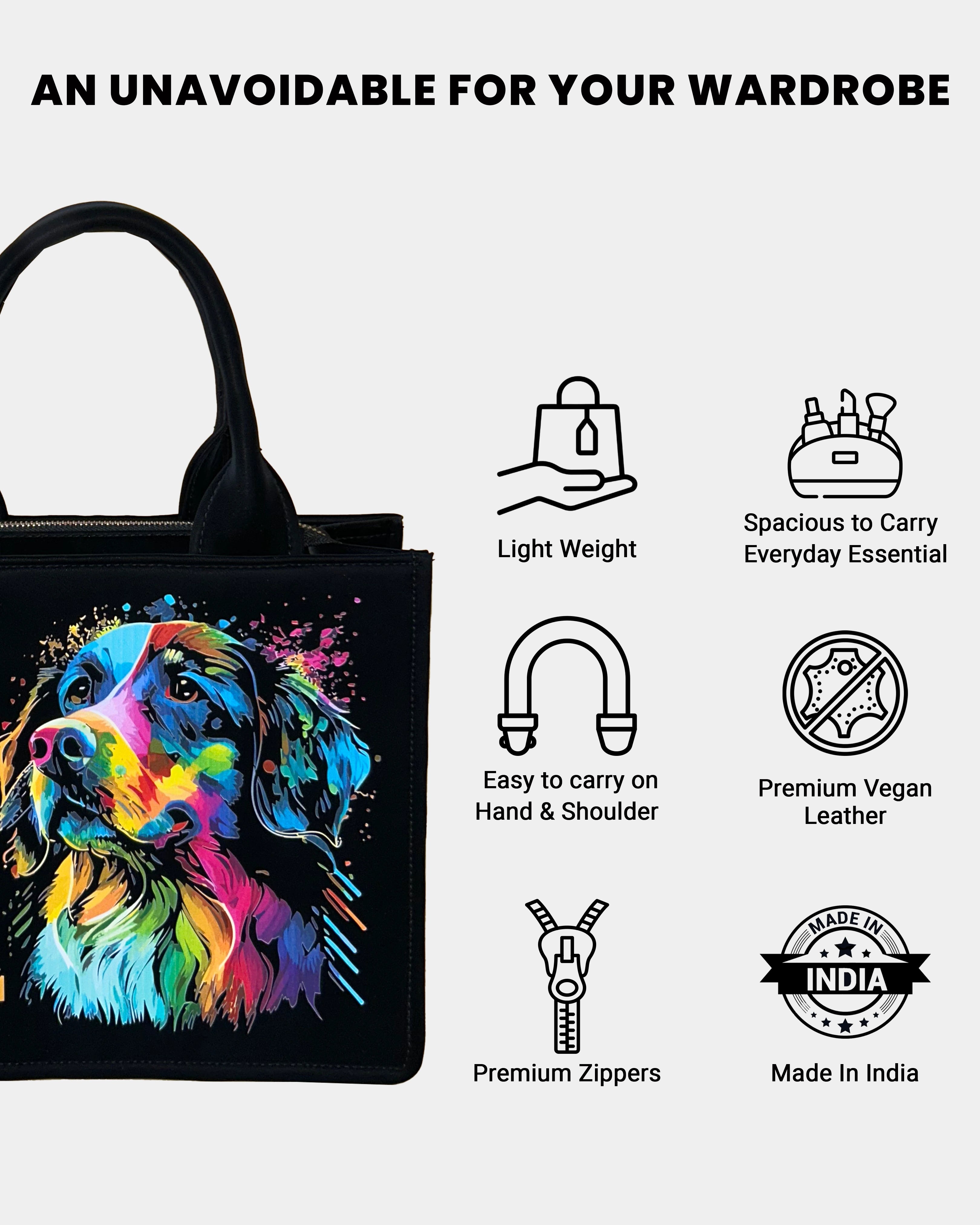 Customized Small Tote Bag Designed With Colourful Dog