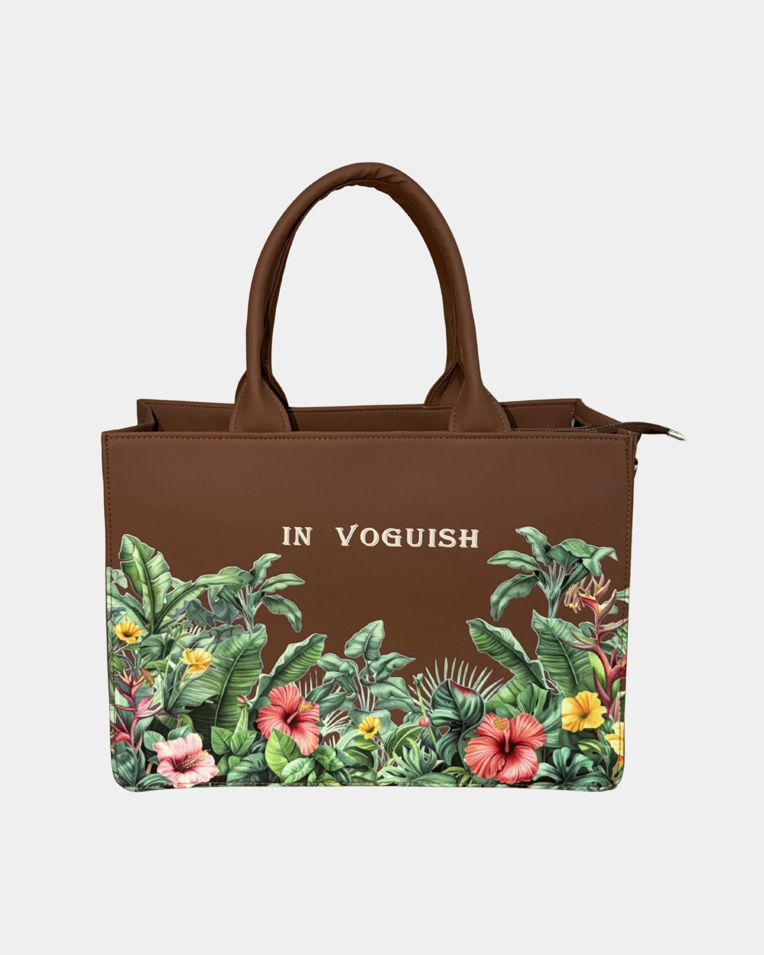 Brown Tropical Floral Embossed Artwork Customized bag