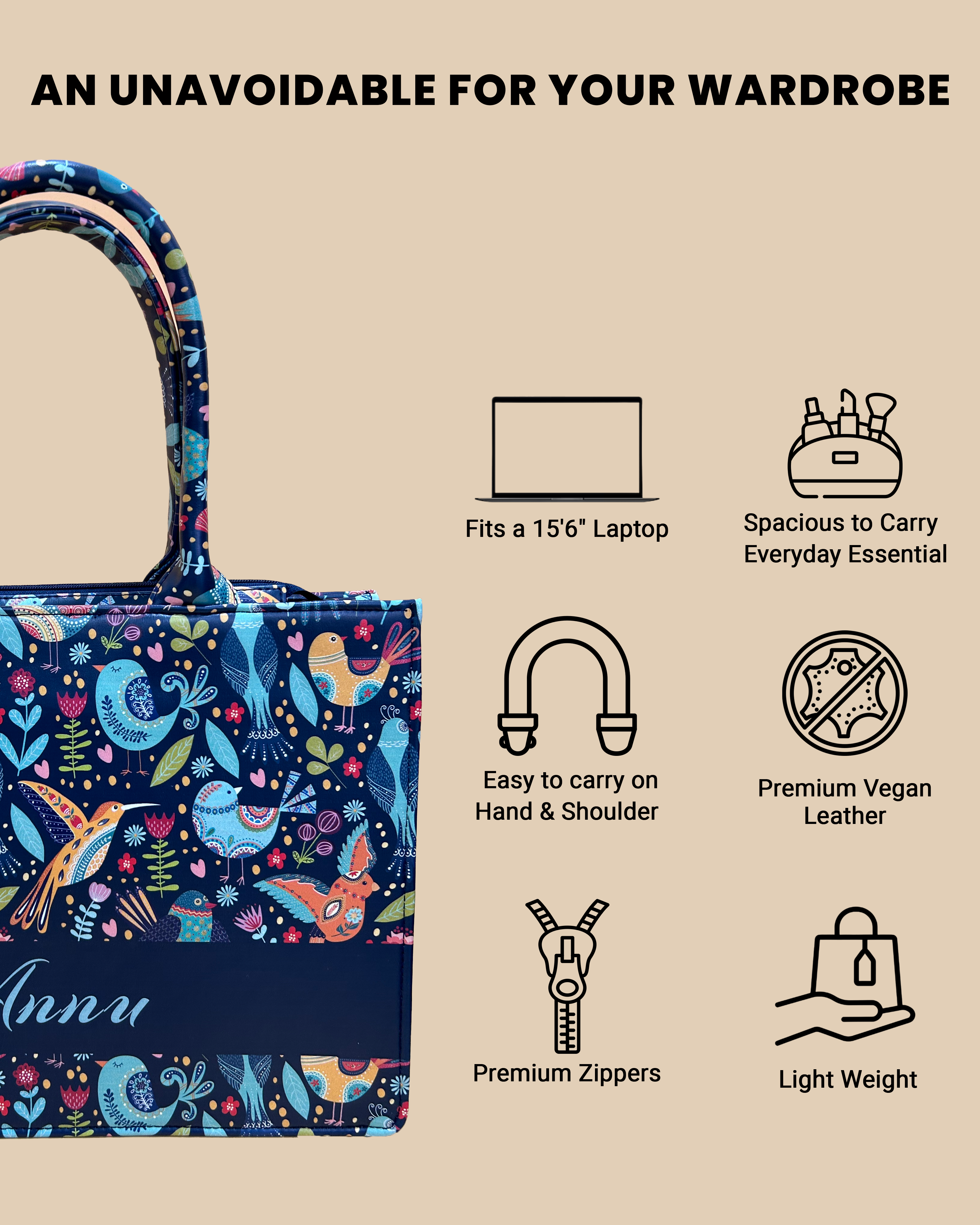 Customized Tote Bag Designed with Sparrow, Parrot And Fishes