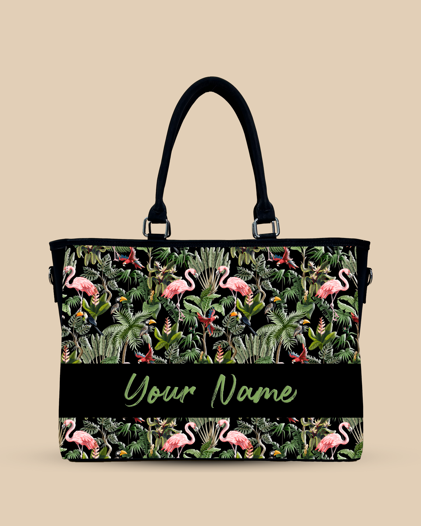 Flamingo And Colorful Parrot Oversized Tote