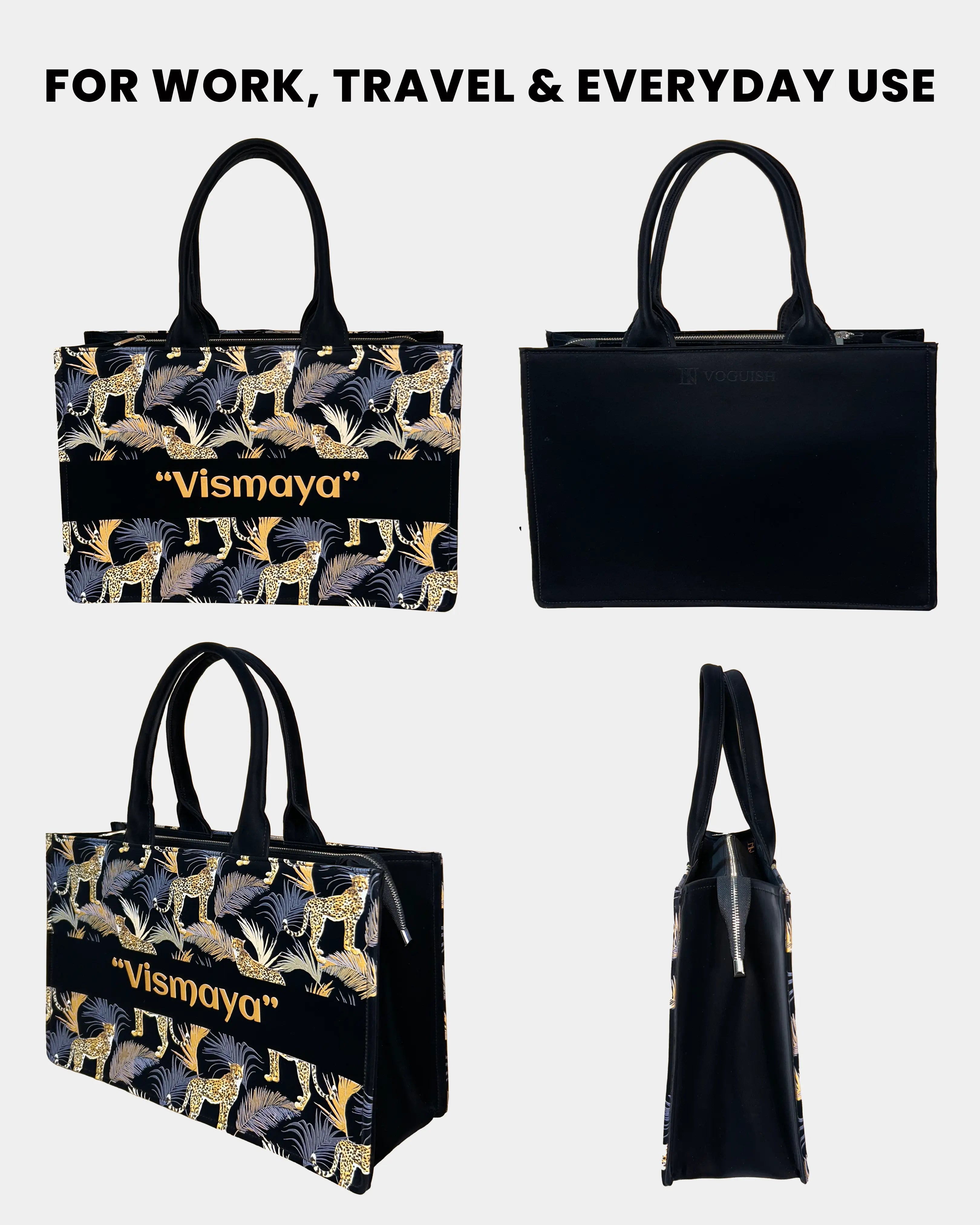Customized Tote Bag Designed with Marine Pattern Background And Leopard Palms