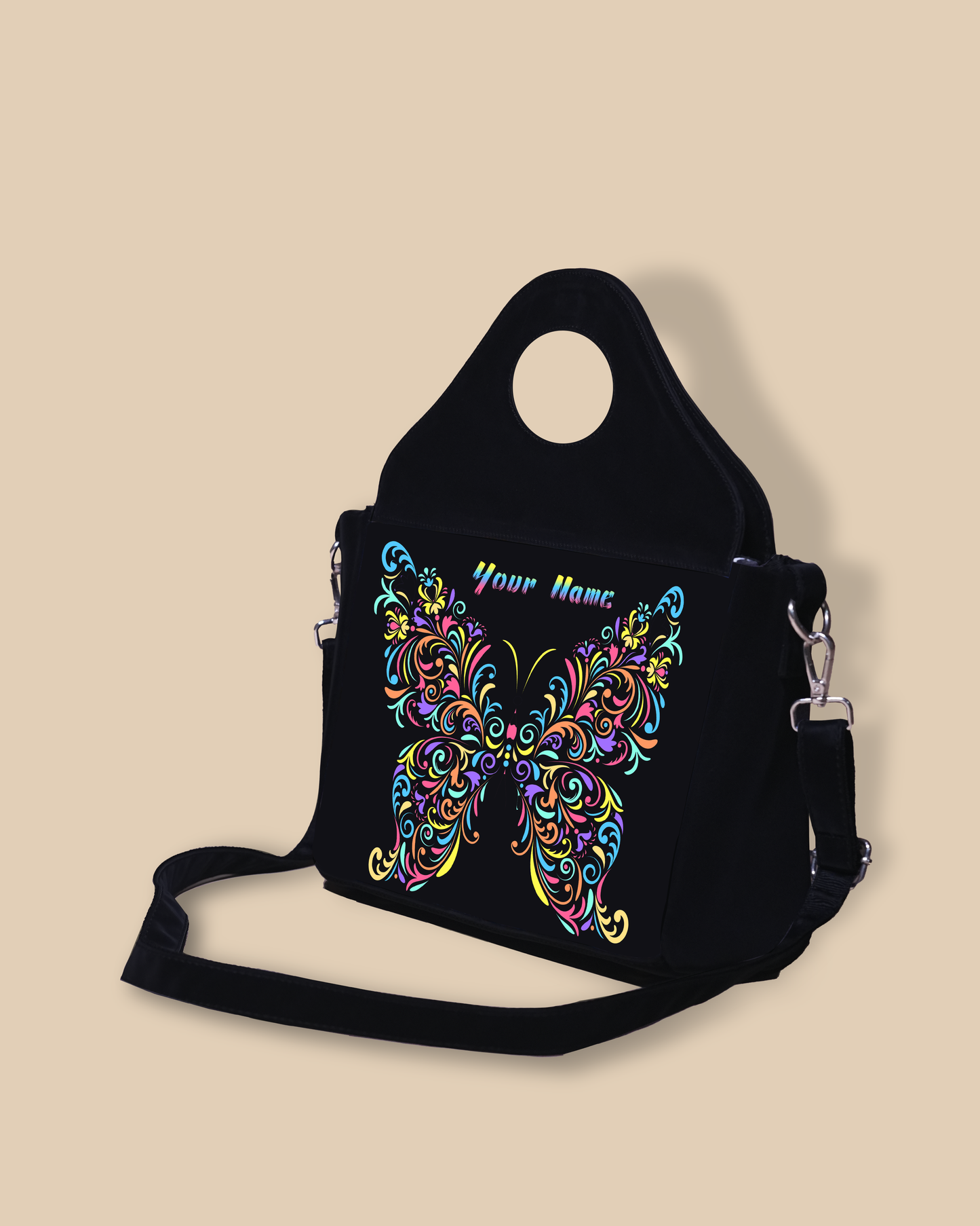 Customized Sling Purse Designed With Colorful butterfly Pattern