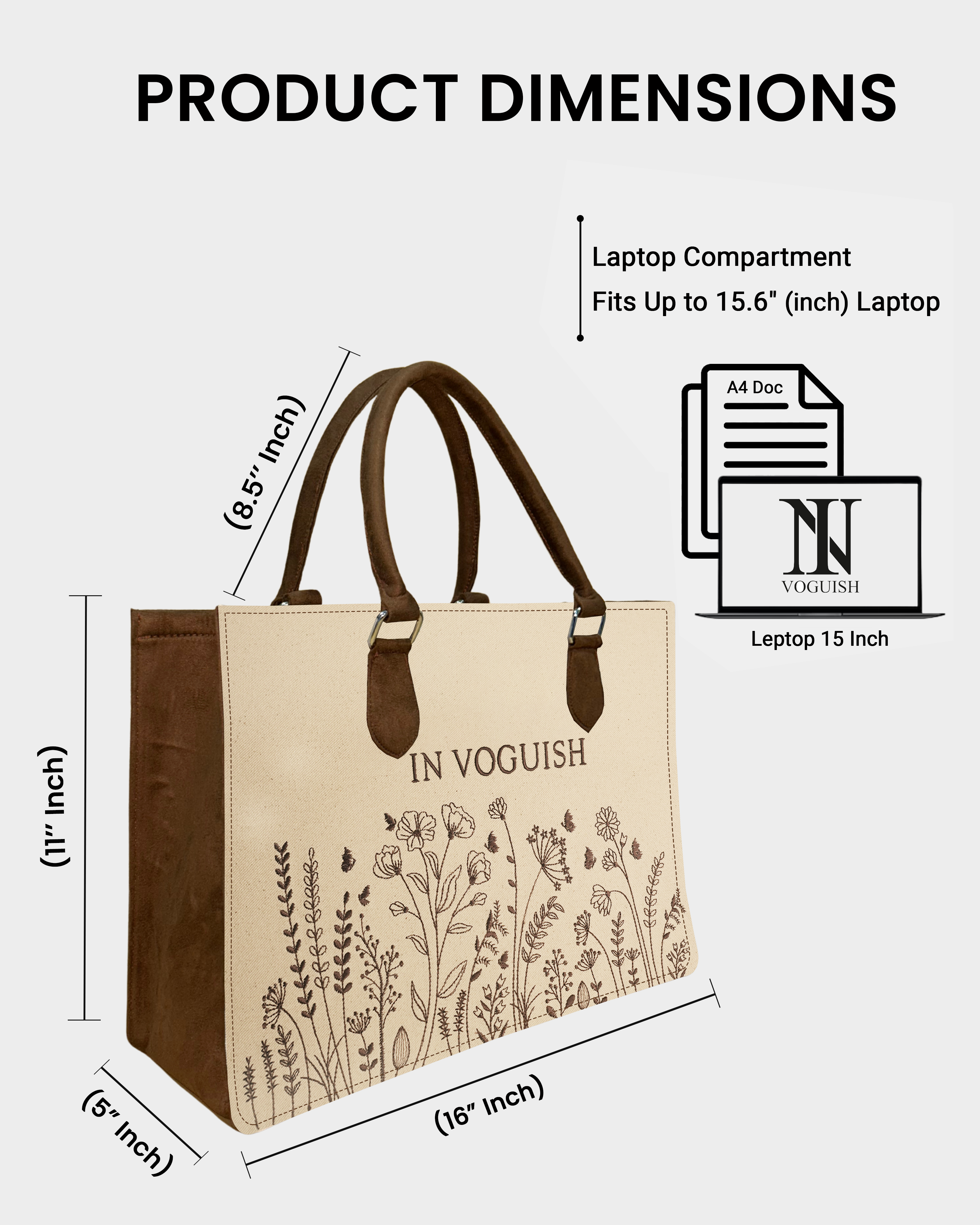 Customized Wild Meadow Embroidered Tote Bag – Brown Suede Edition