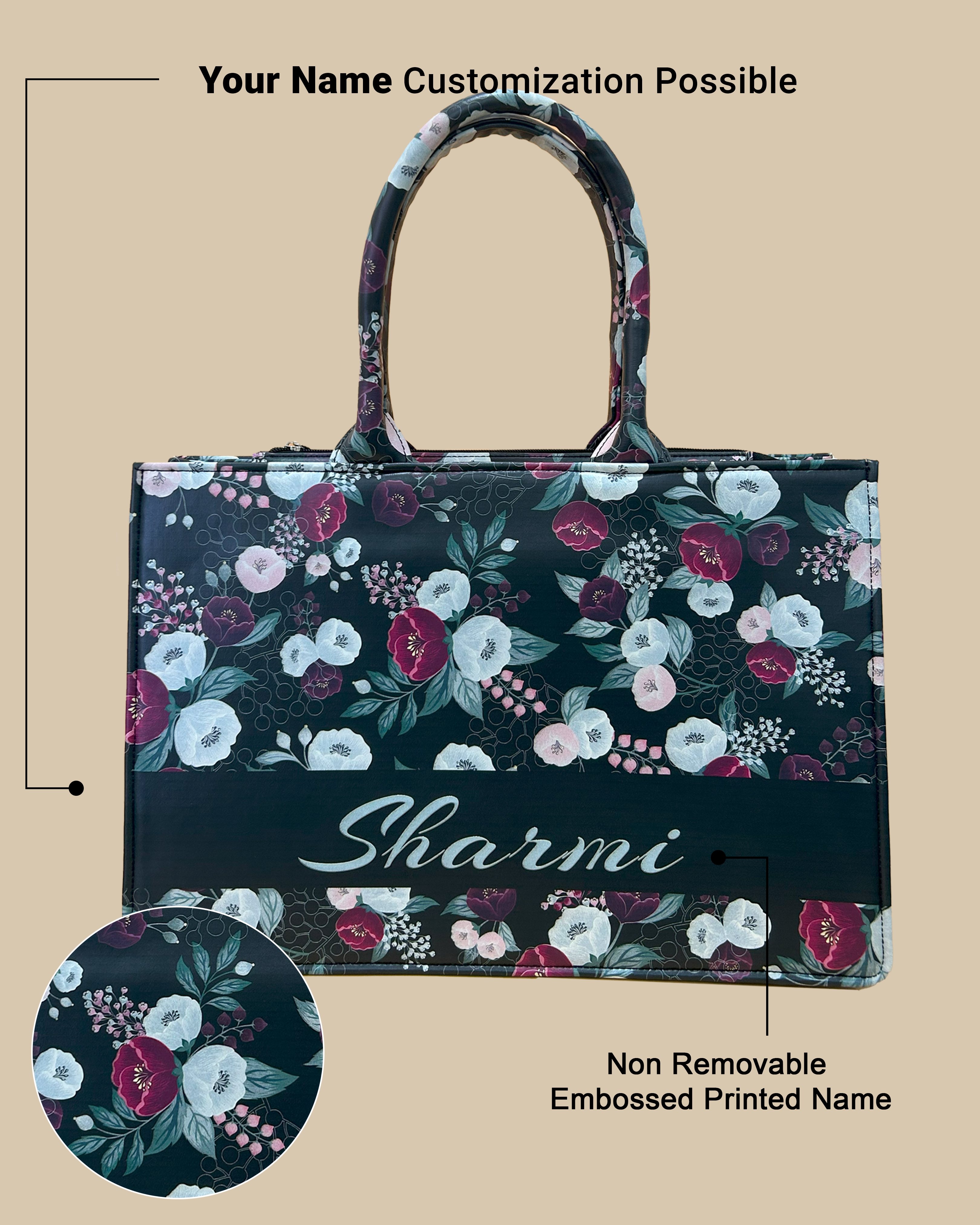 Customized Tote Bag Designed With Decorative Wild Peone Flowers
