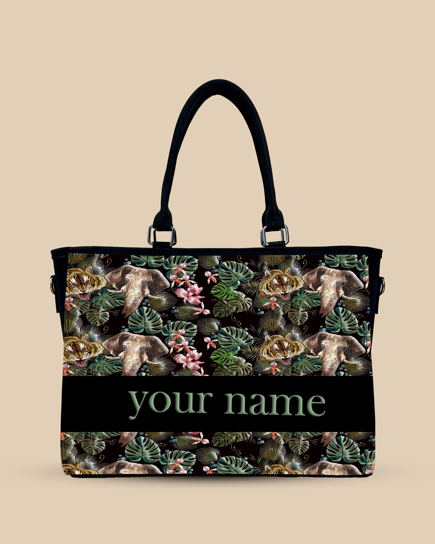 Palm Leaves, Tiger And Elephant Oversized Tote