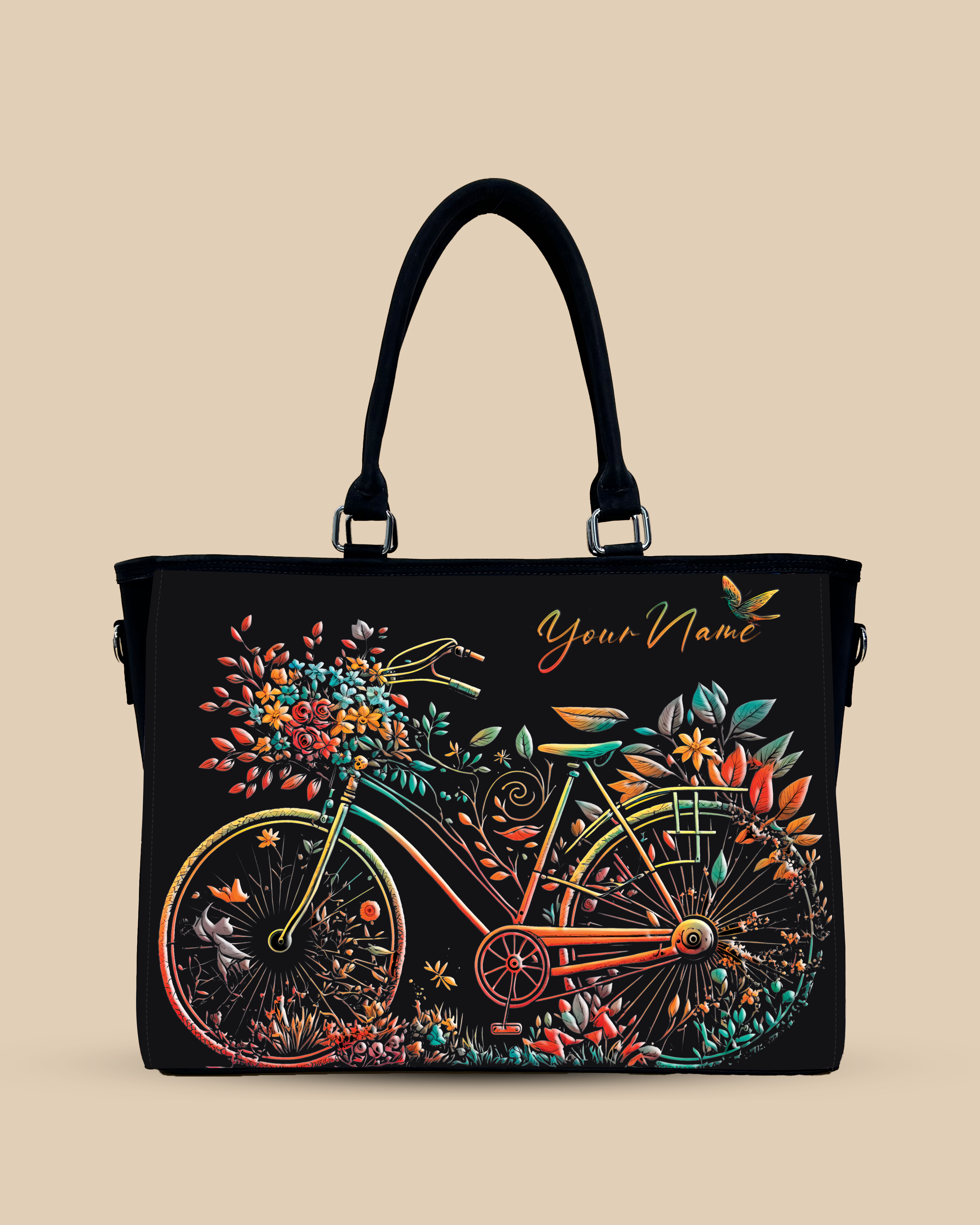 Growing Nature On Colorful Bicycle Oversized Tote