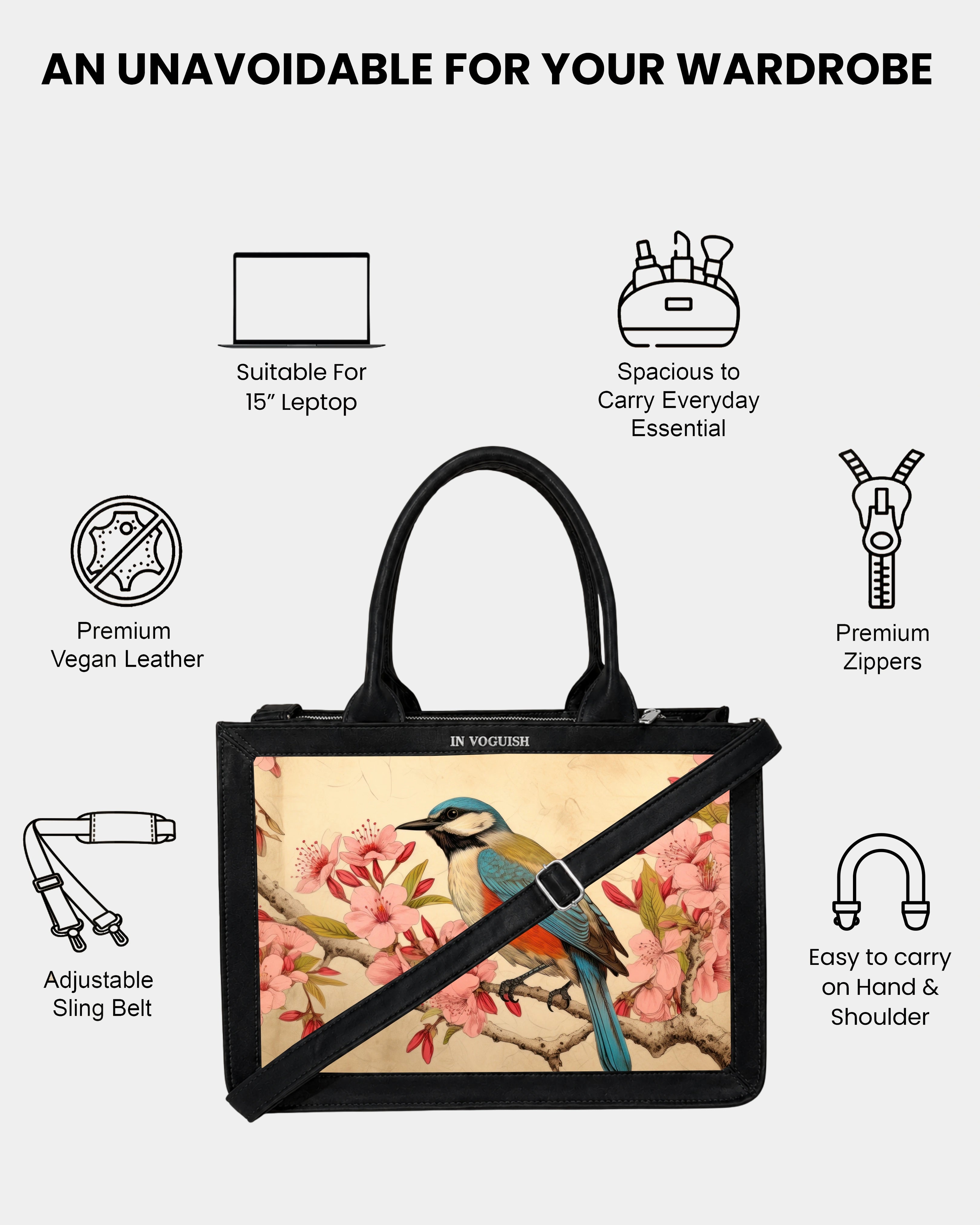 Voguish Blossom Bird Luxe Tote Bag