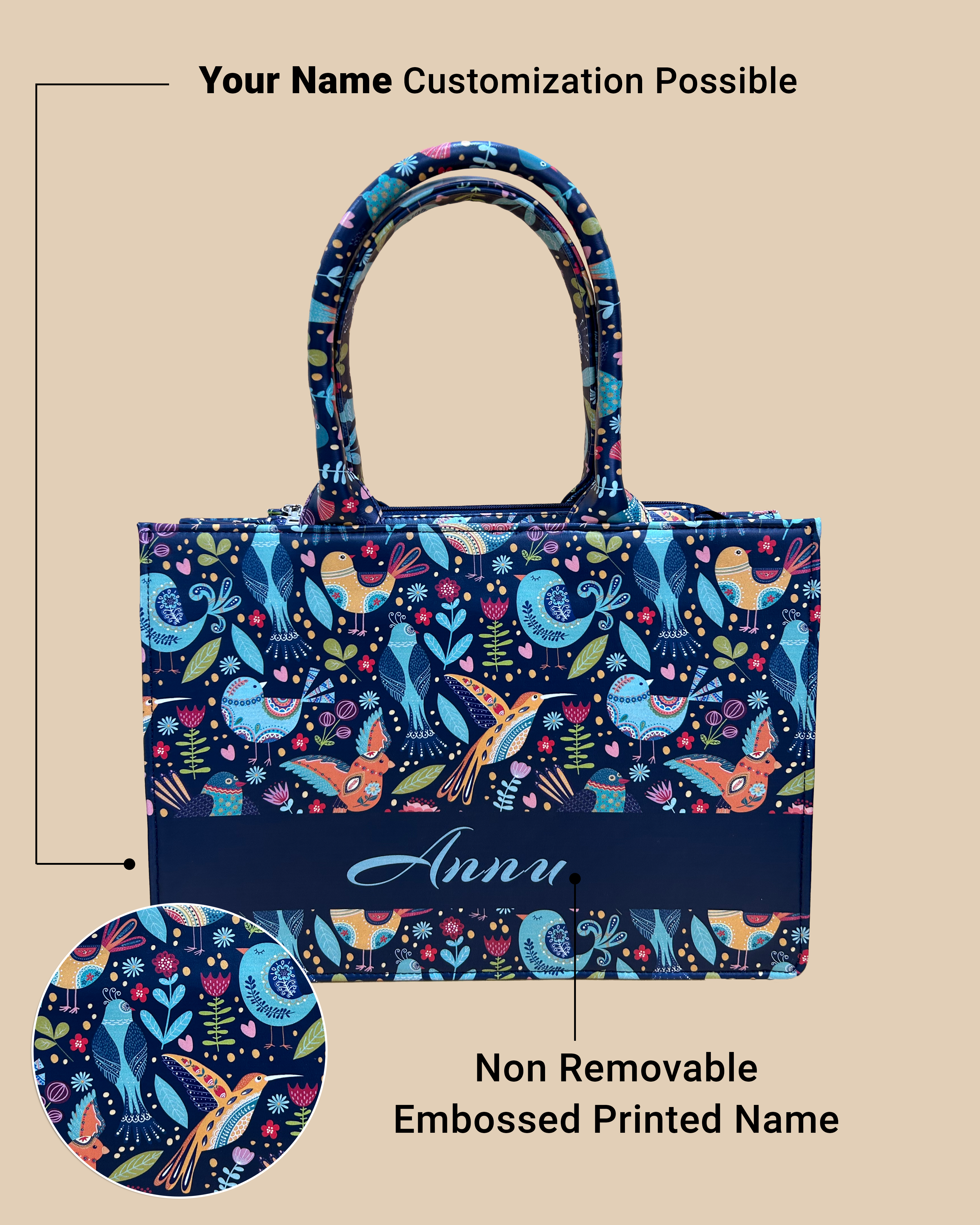 Customized Tote Bag Designed with Sparrow, Parrot And Fishes