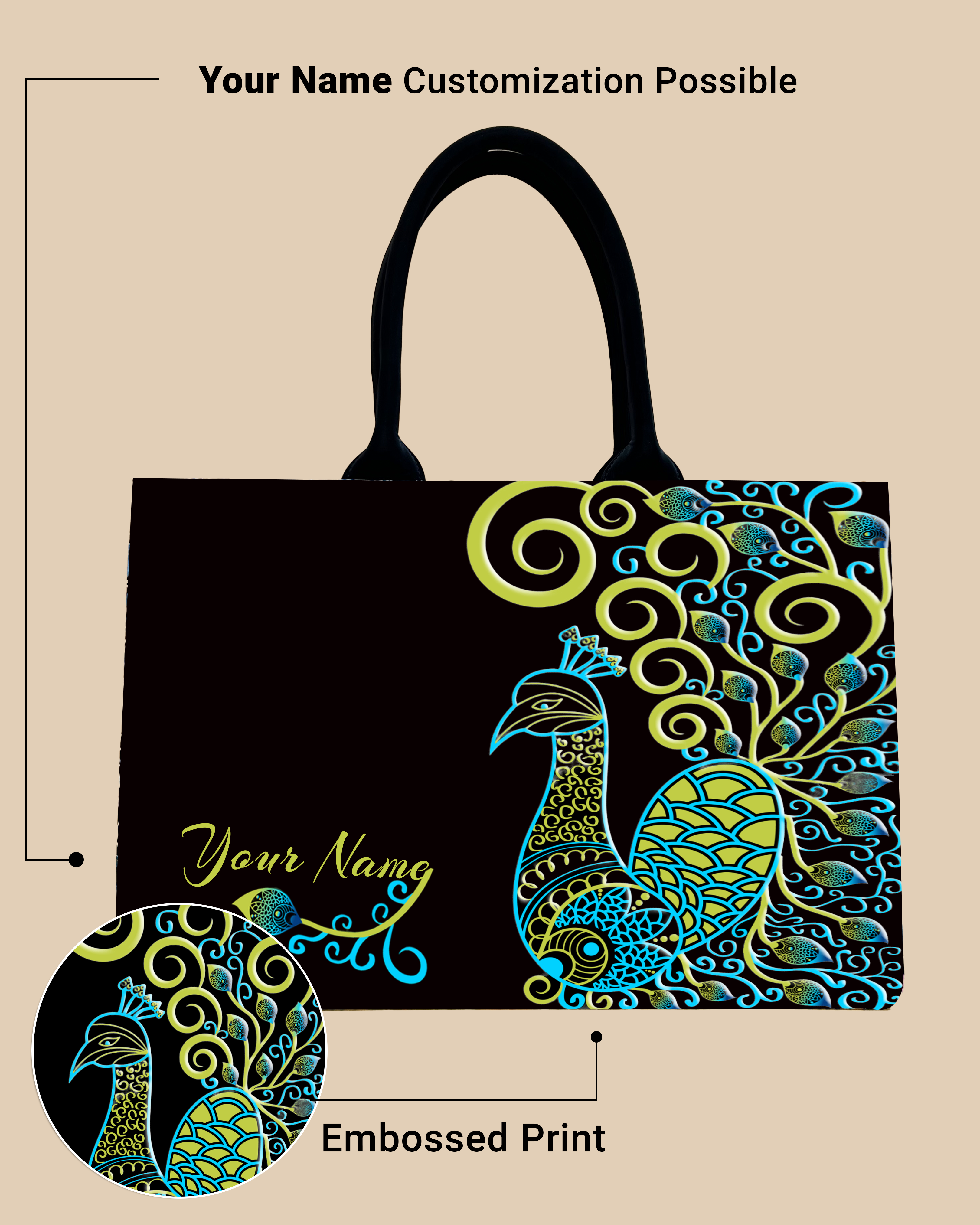 Customized Tote Bag Designed with Artistic mandala peacock