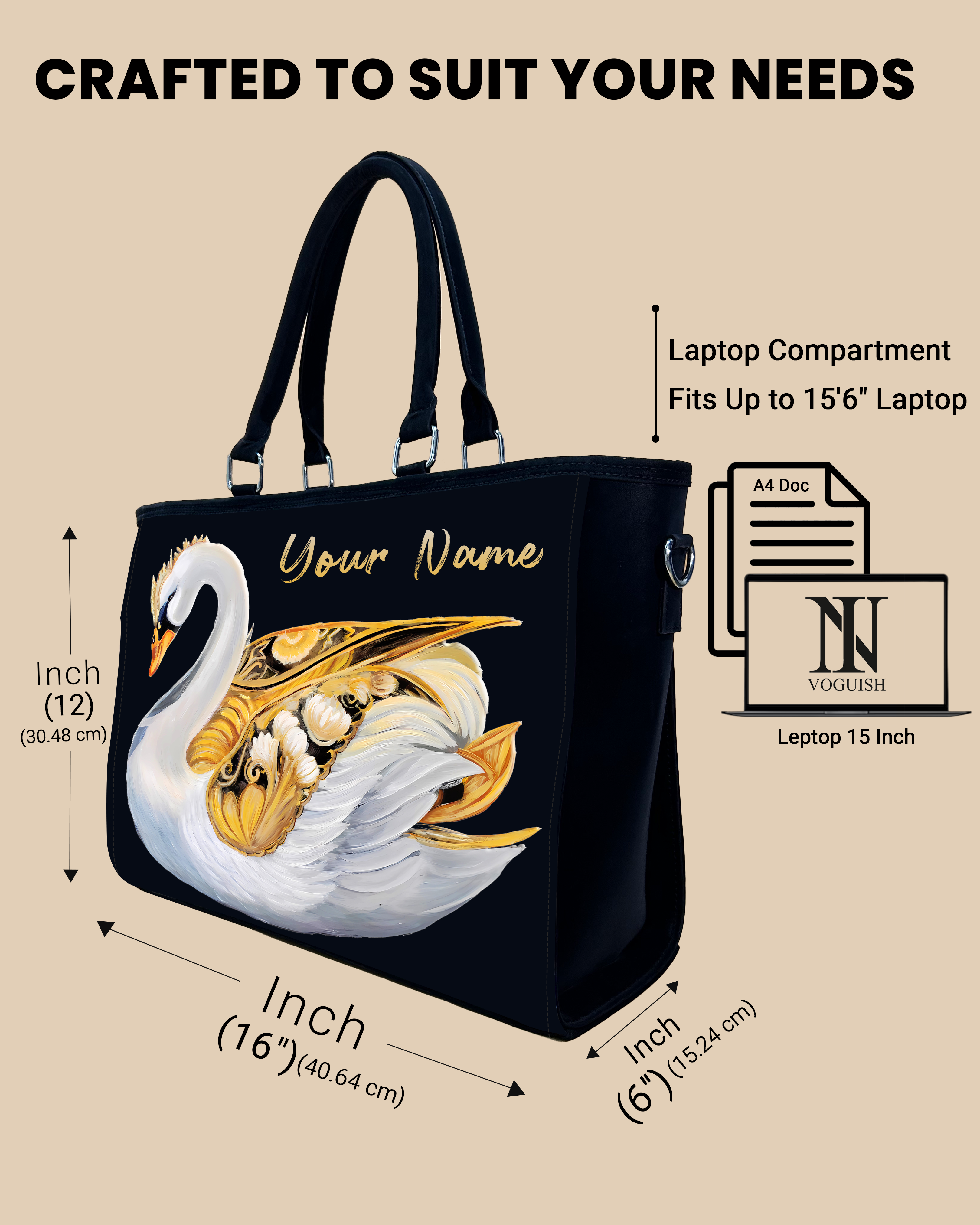 Swans Birds Pattern Oversized Tote
