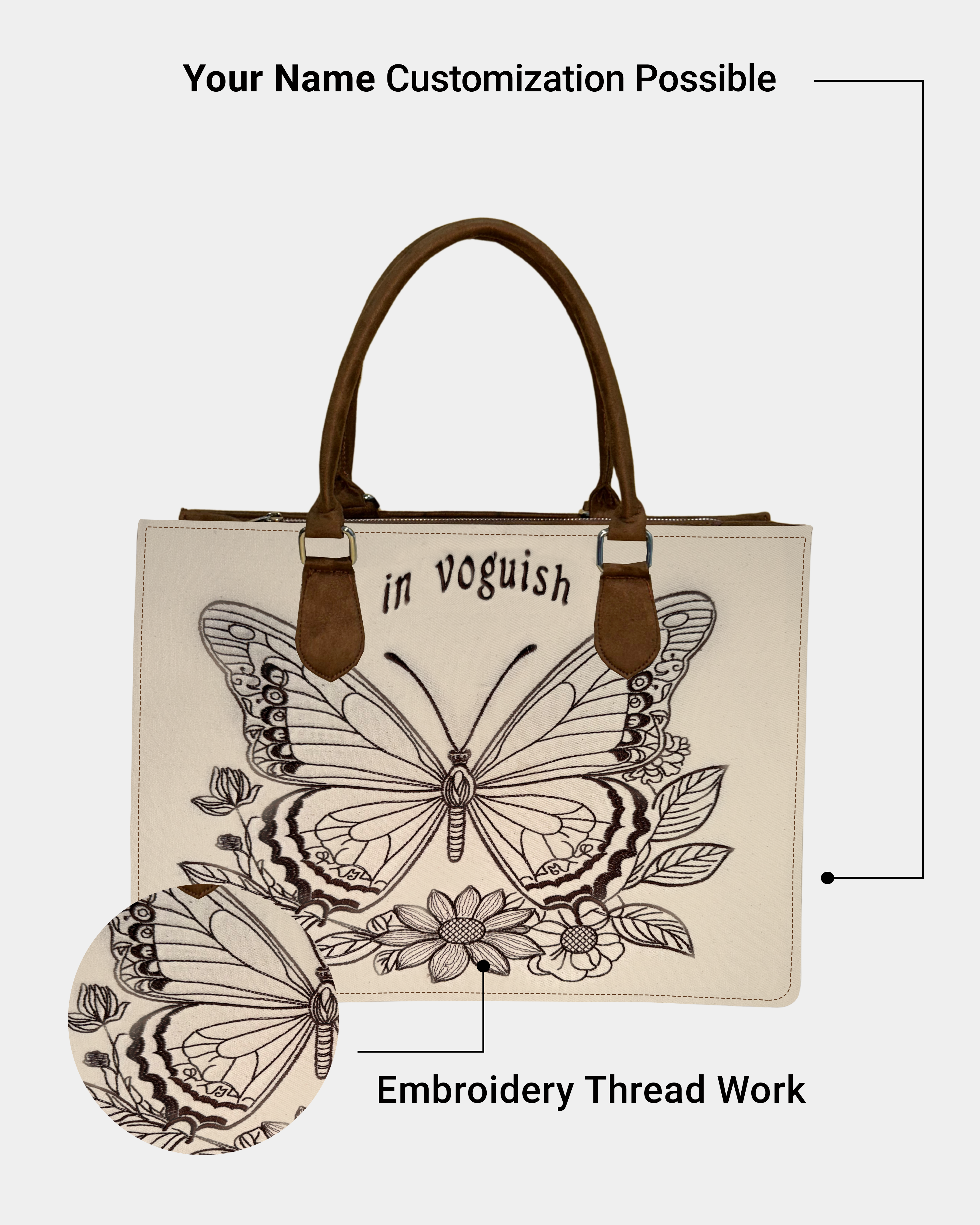 Butterfly Bloom Customized Embroidered Tote Bag