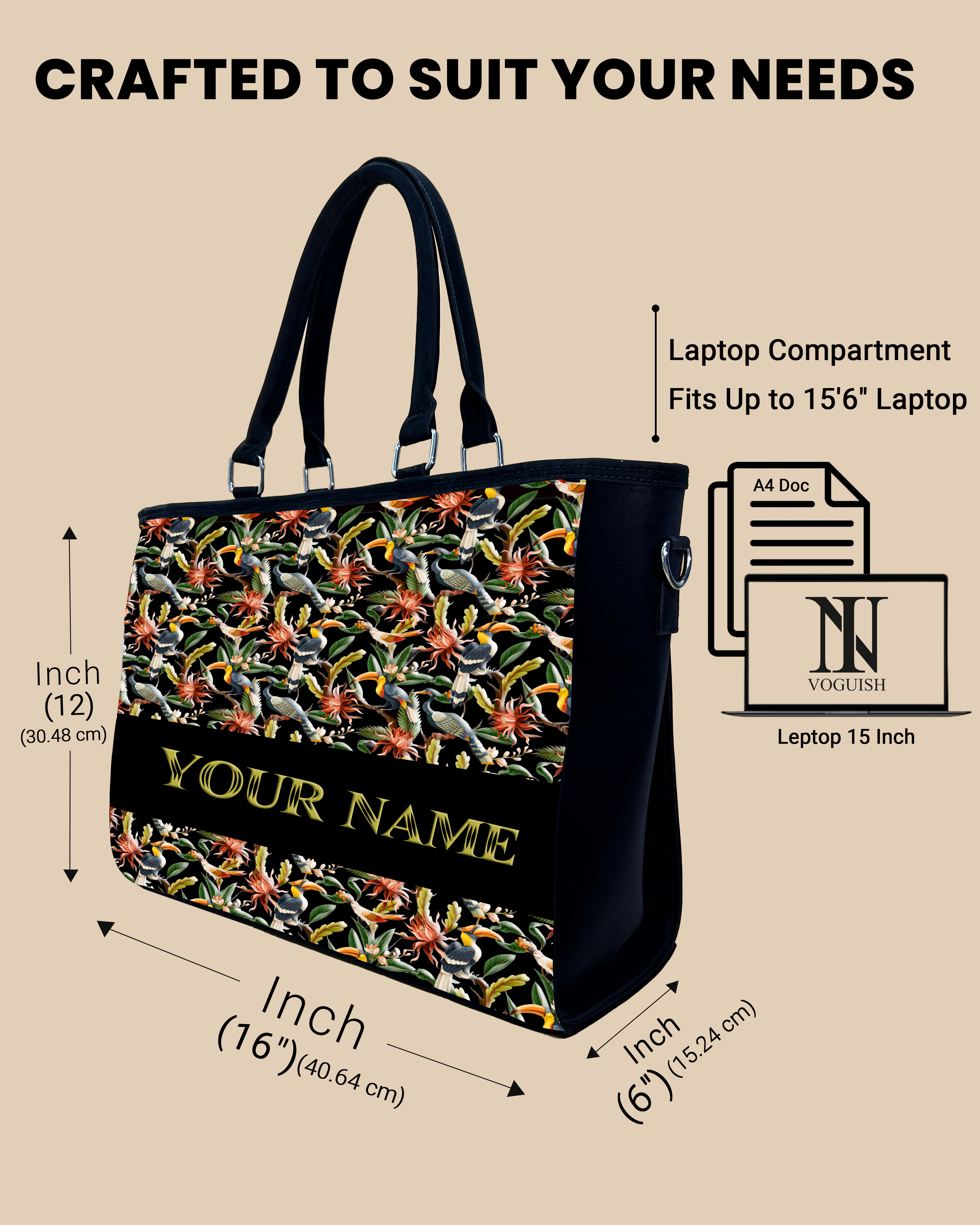 Hornbill, Carens Birds And Tropical Flowers Oversized Tote