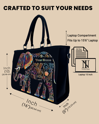 Baby And Mother Elephant Pattern Oversized Tote