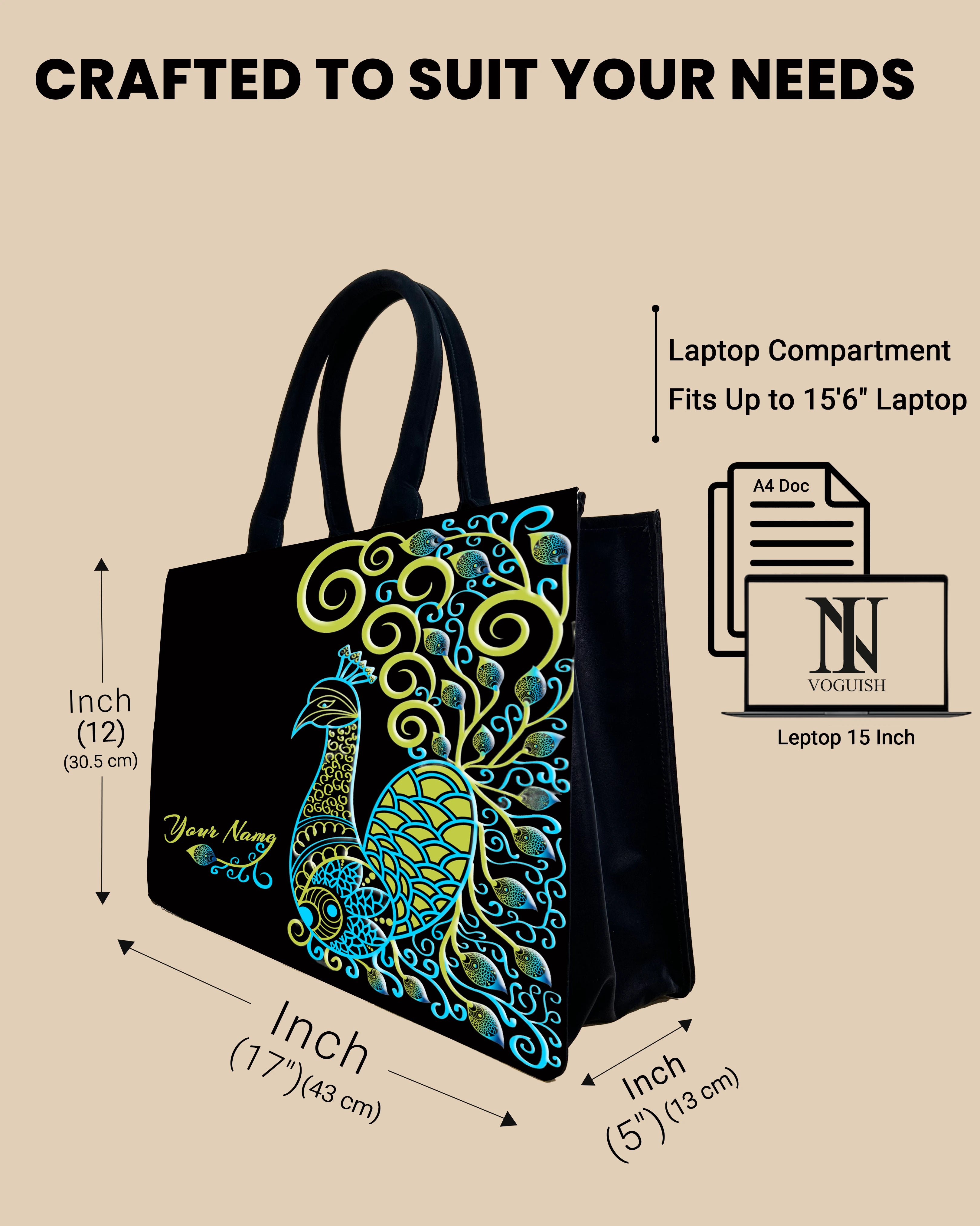 Customized Tote Bag Designed with Artistic mandala peacock