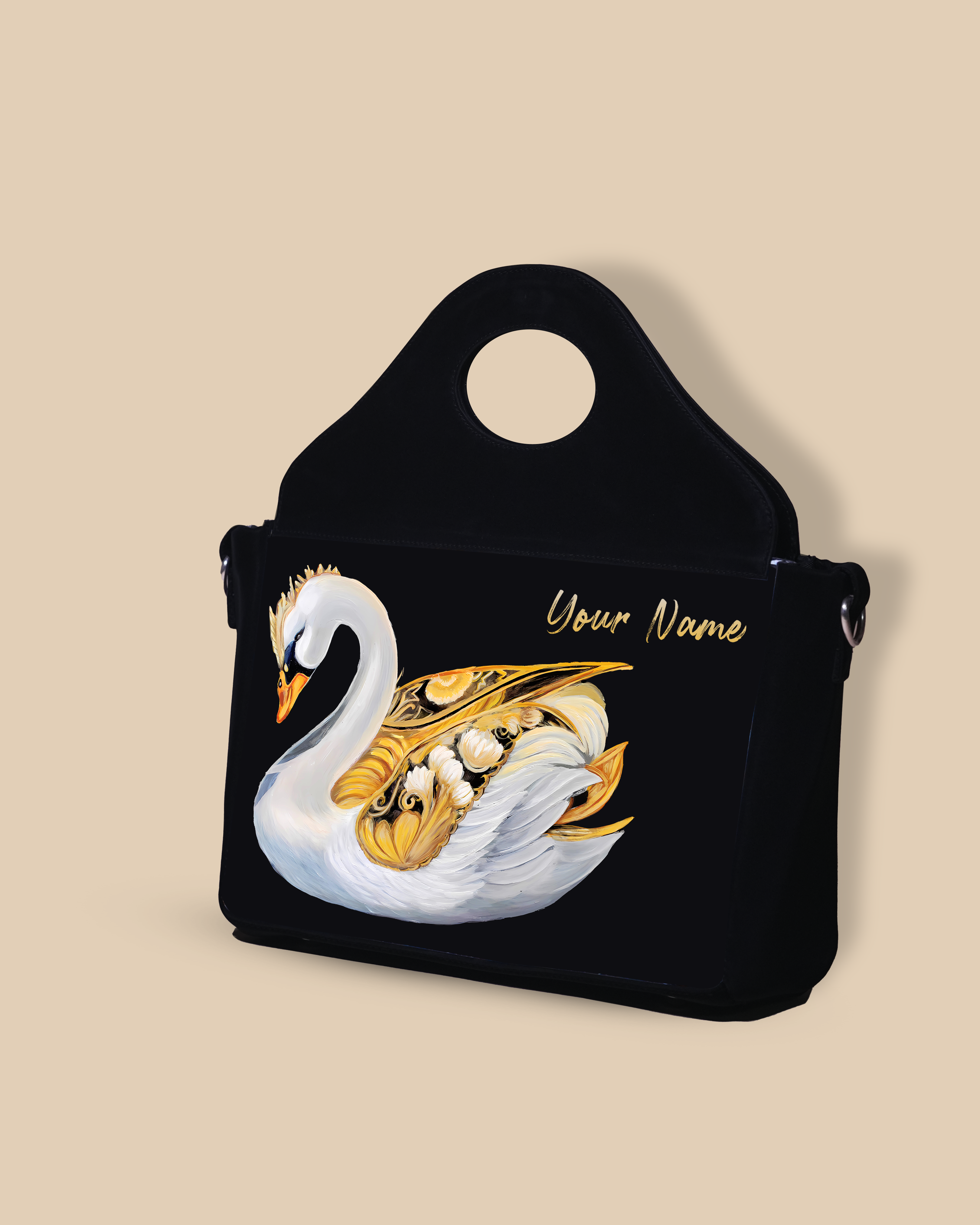 Customized Sling Purse Designed With Swans Birds Pattern