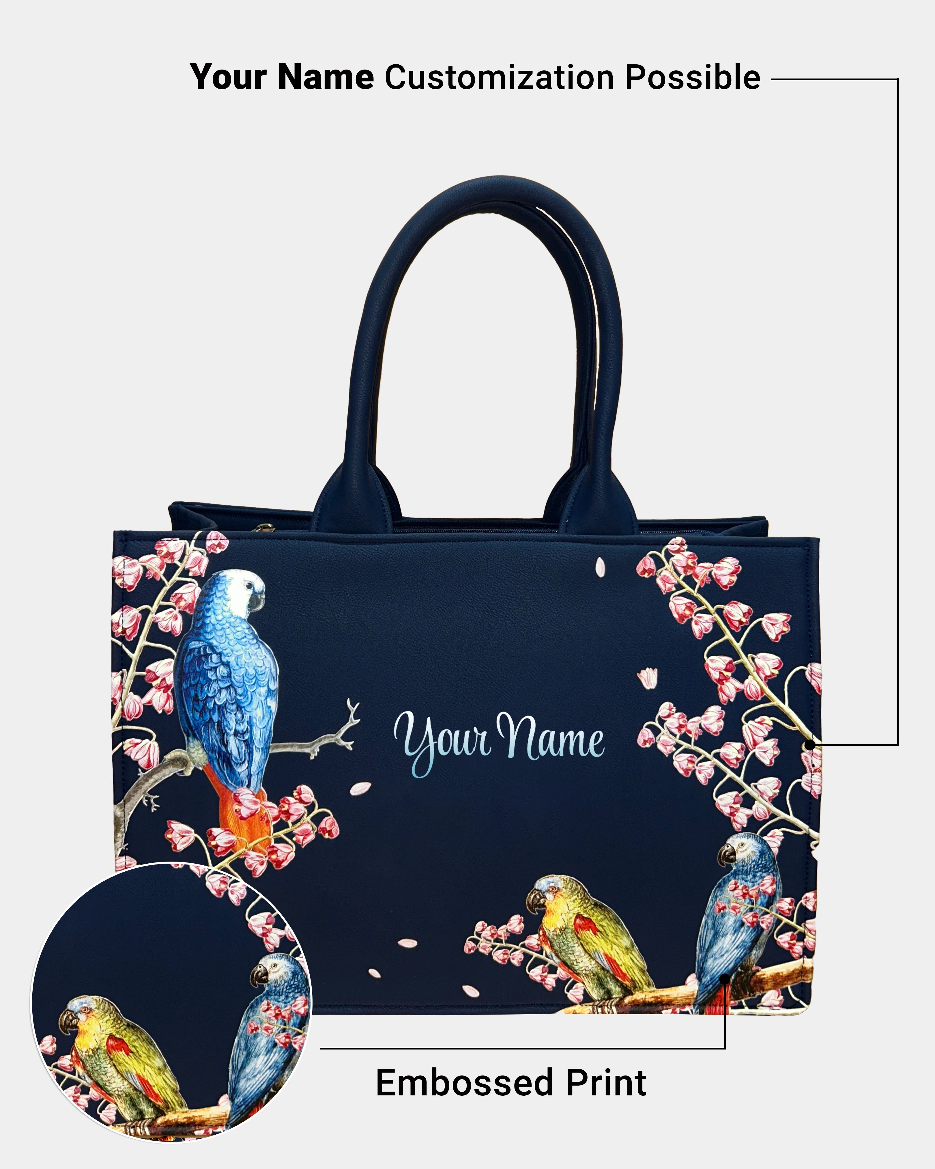 colorful parrot Embossed Customized Tote Bag