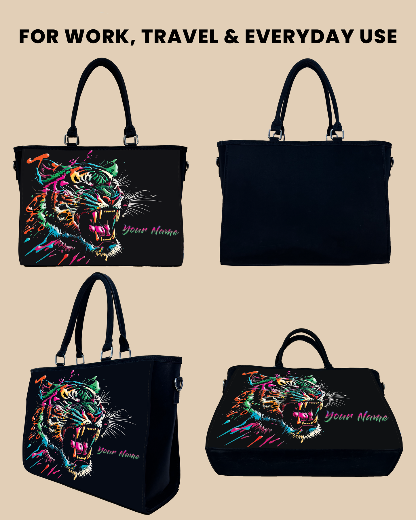 Colorful Roaring Bangal Tiger Oversized Tote