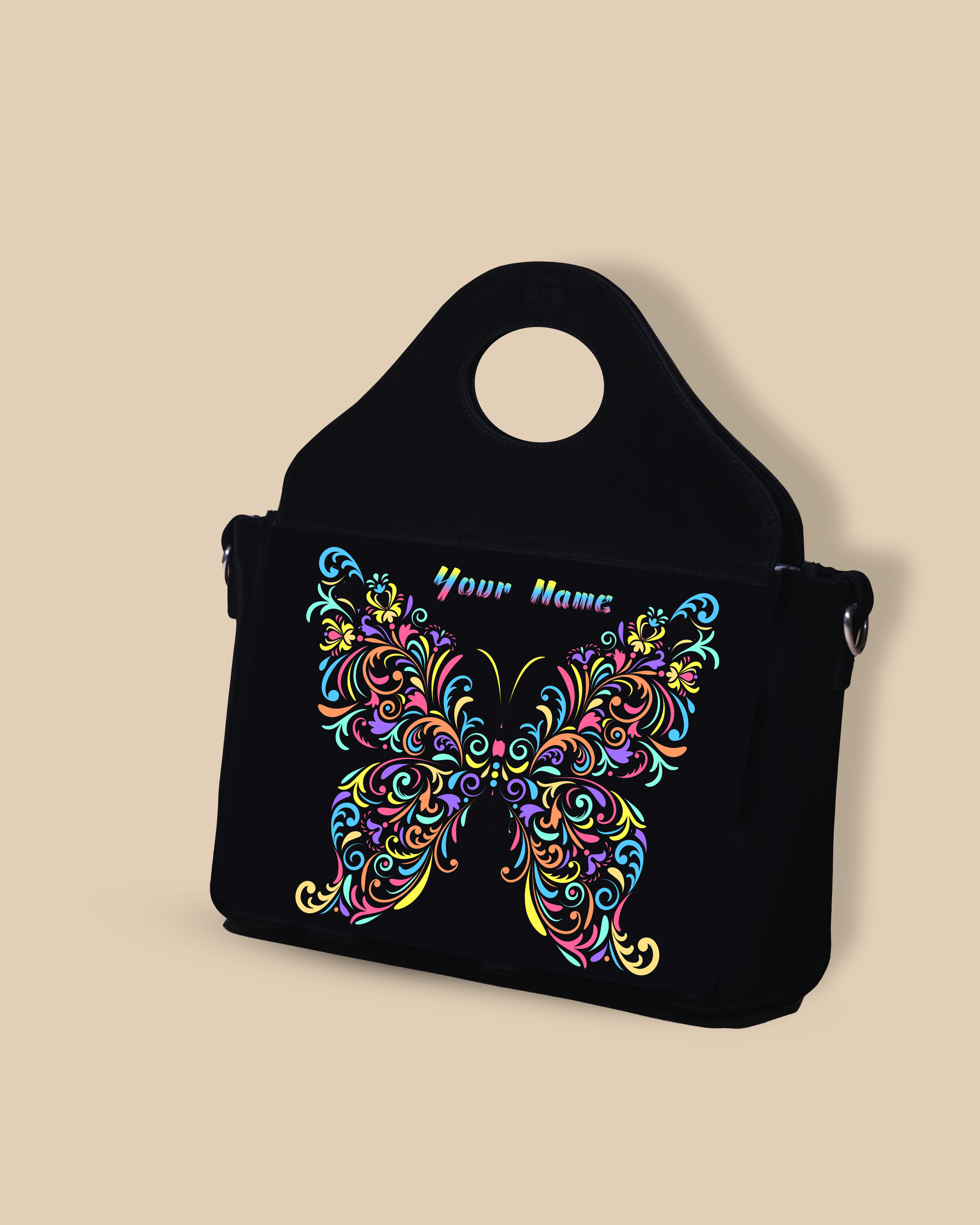 Customized Sling Purse Designed With Colorful butterfly Pattern