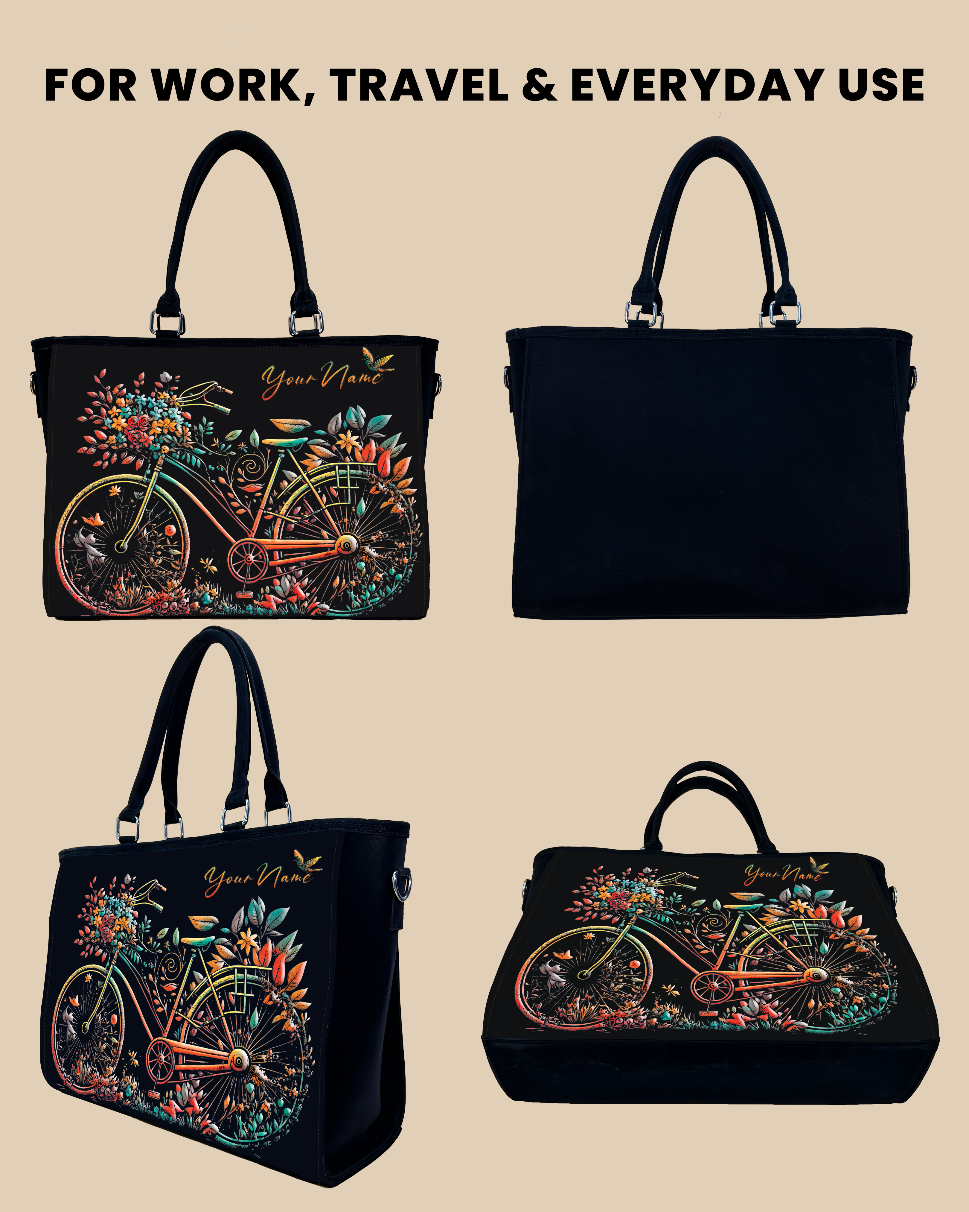 Growing Nature On Colorful Bicycle Oversized Tote