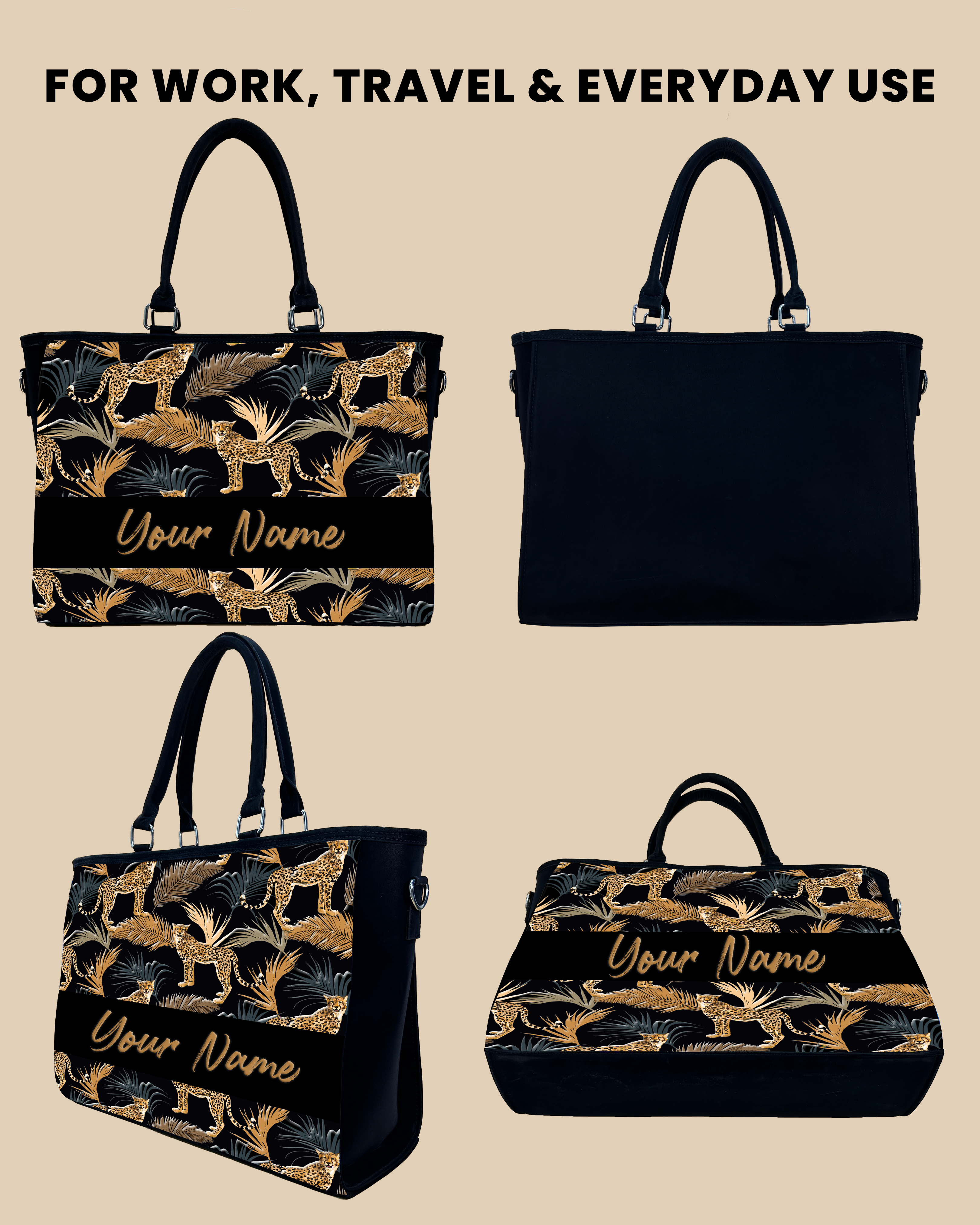 Marine Pattern Background And Leopard Palms Oversized Tote