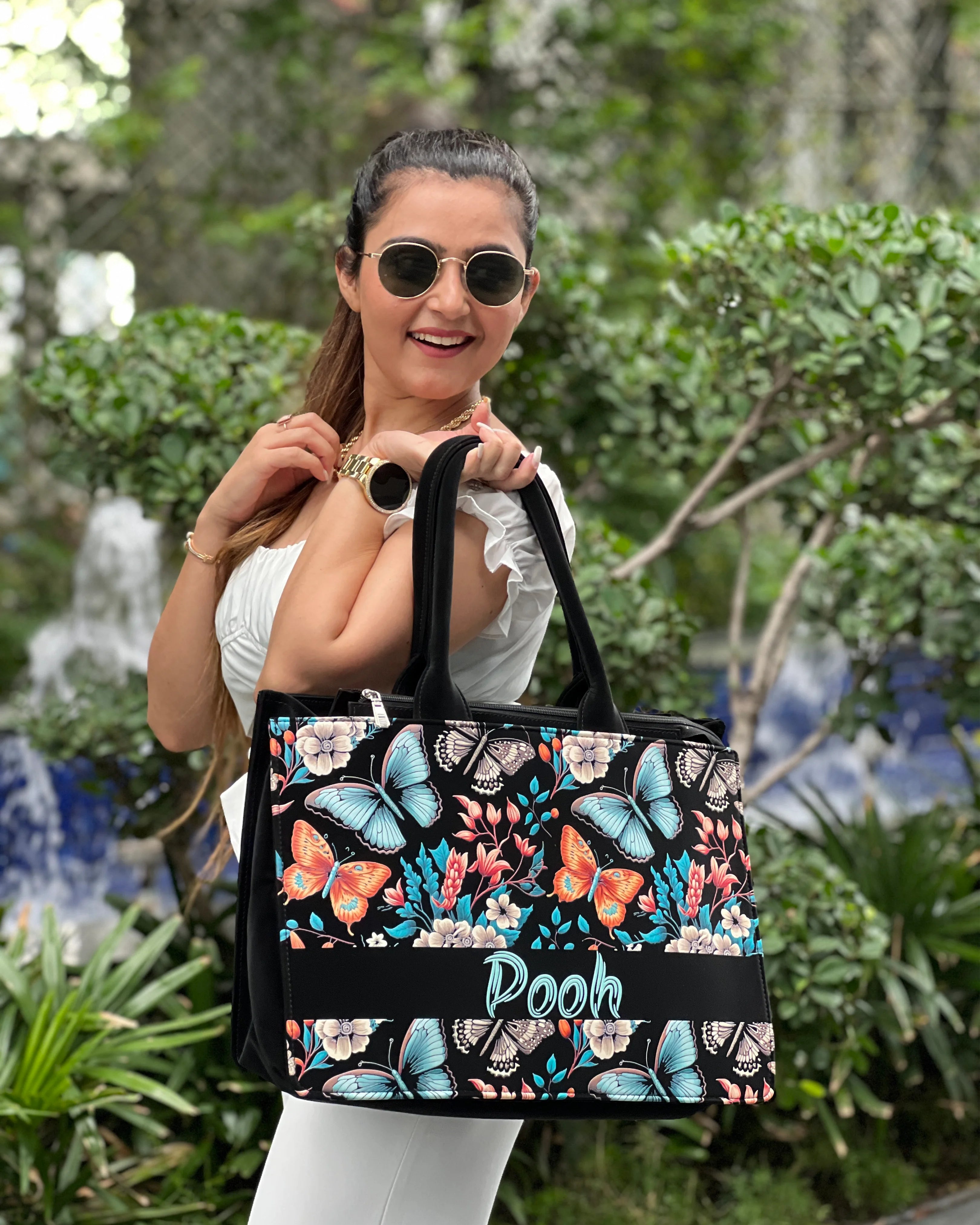 Customized Tote Bag Designed with Beautiful Boho Butterflies With Flowers