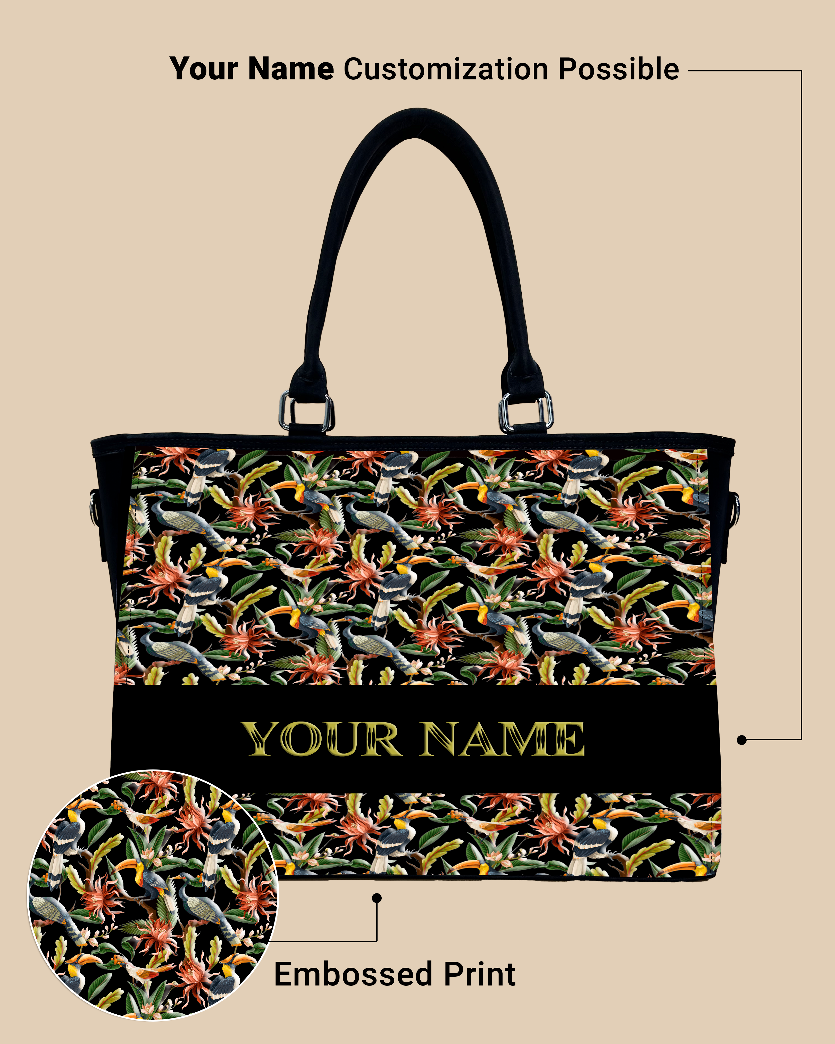 Hornbill, Carens Birds And Tropical Flowers Oversized Tote
