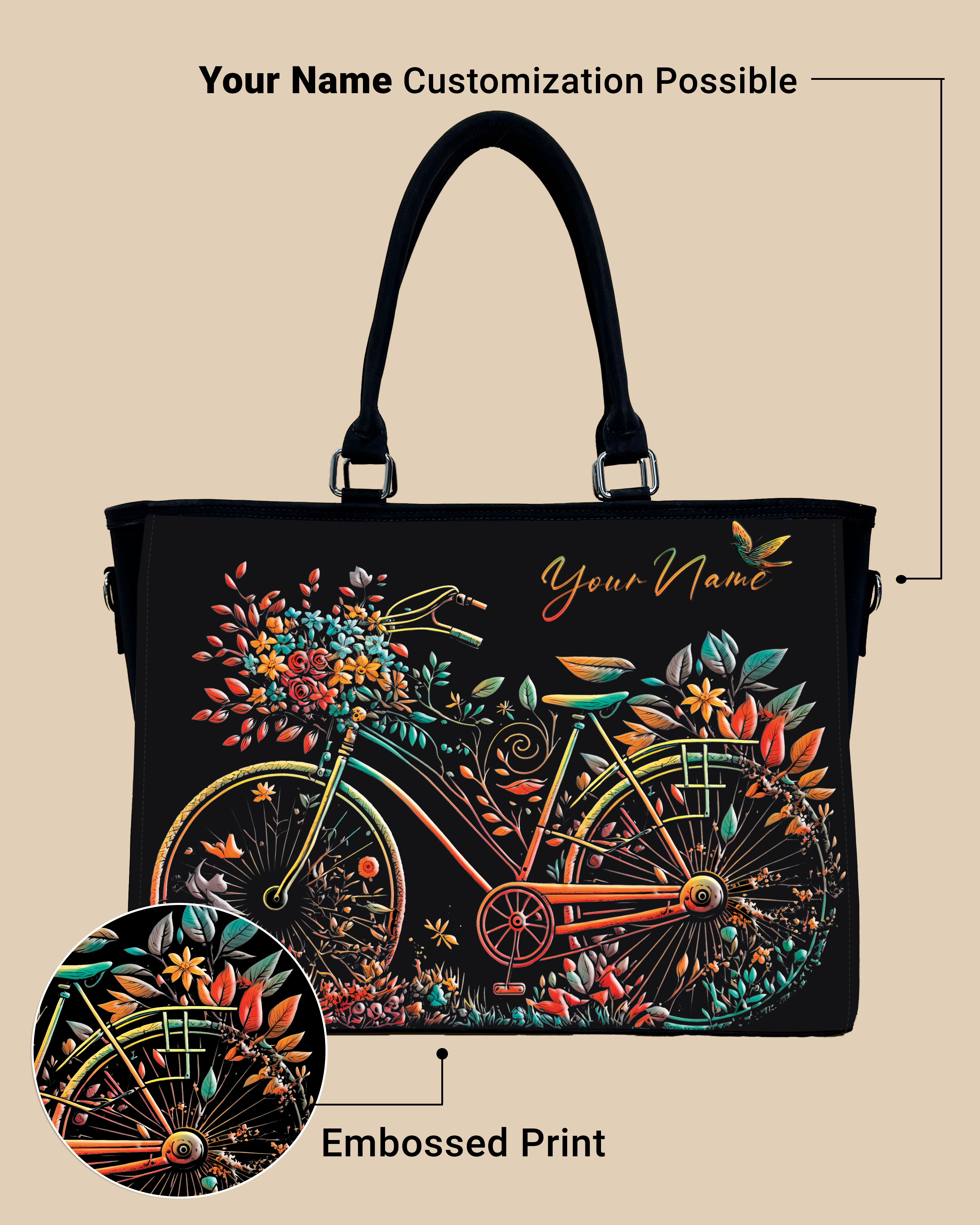Growing Nature On Colorful Bicycle Oversized Tote