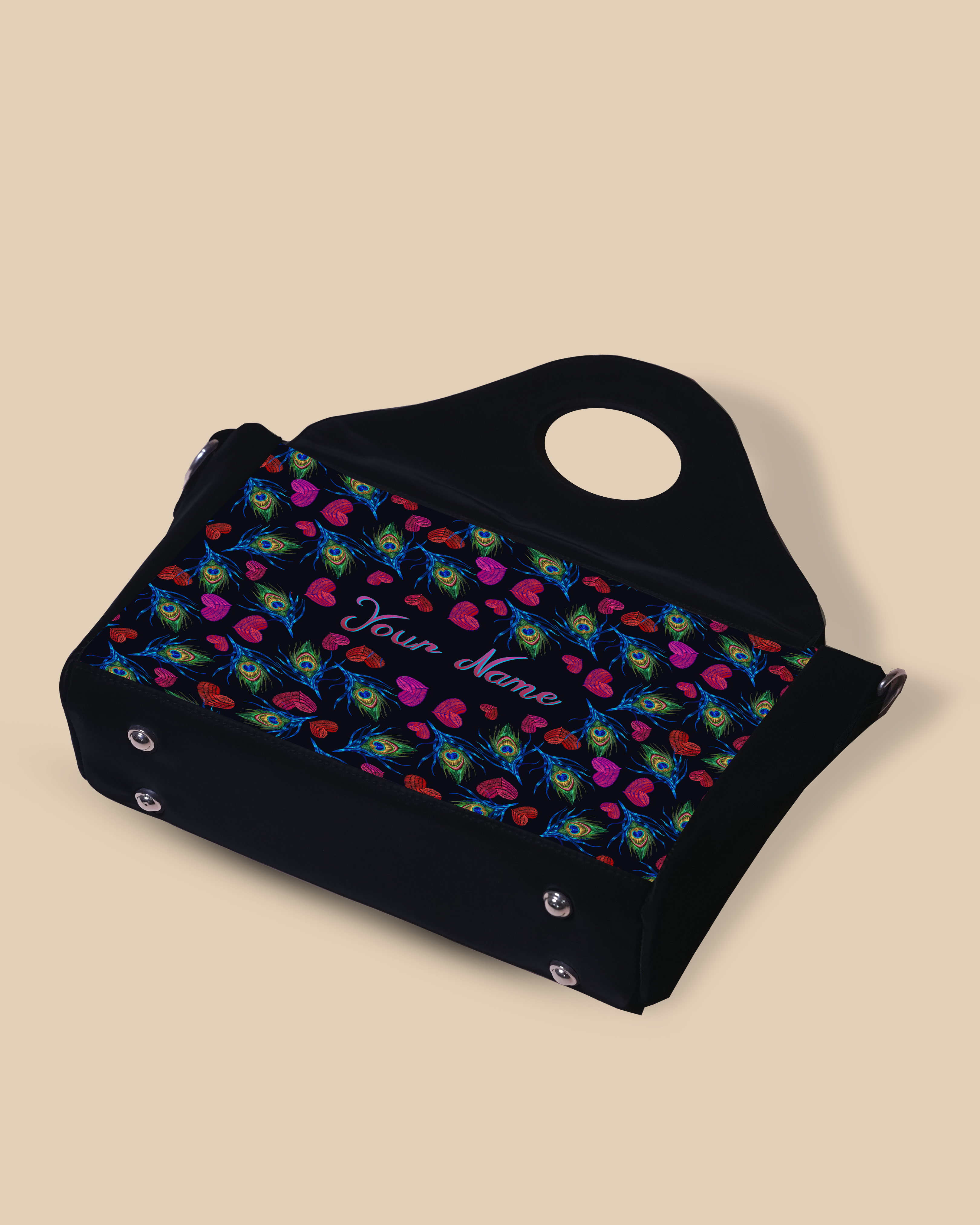 Customized Sling Purse Designed With Colourfull Peacock Feather And Heart Pattern