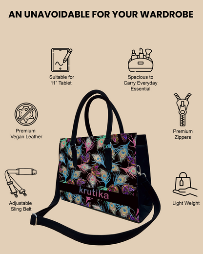 Colorful Peacock Feather And Flying Butterflies Designer Sling Tote