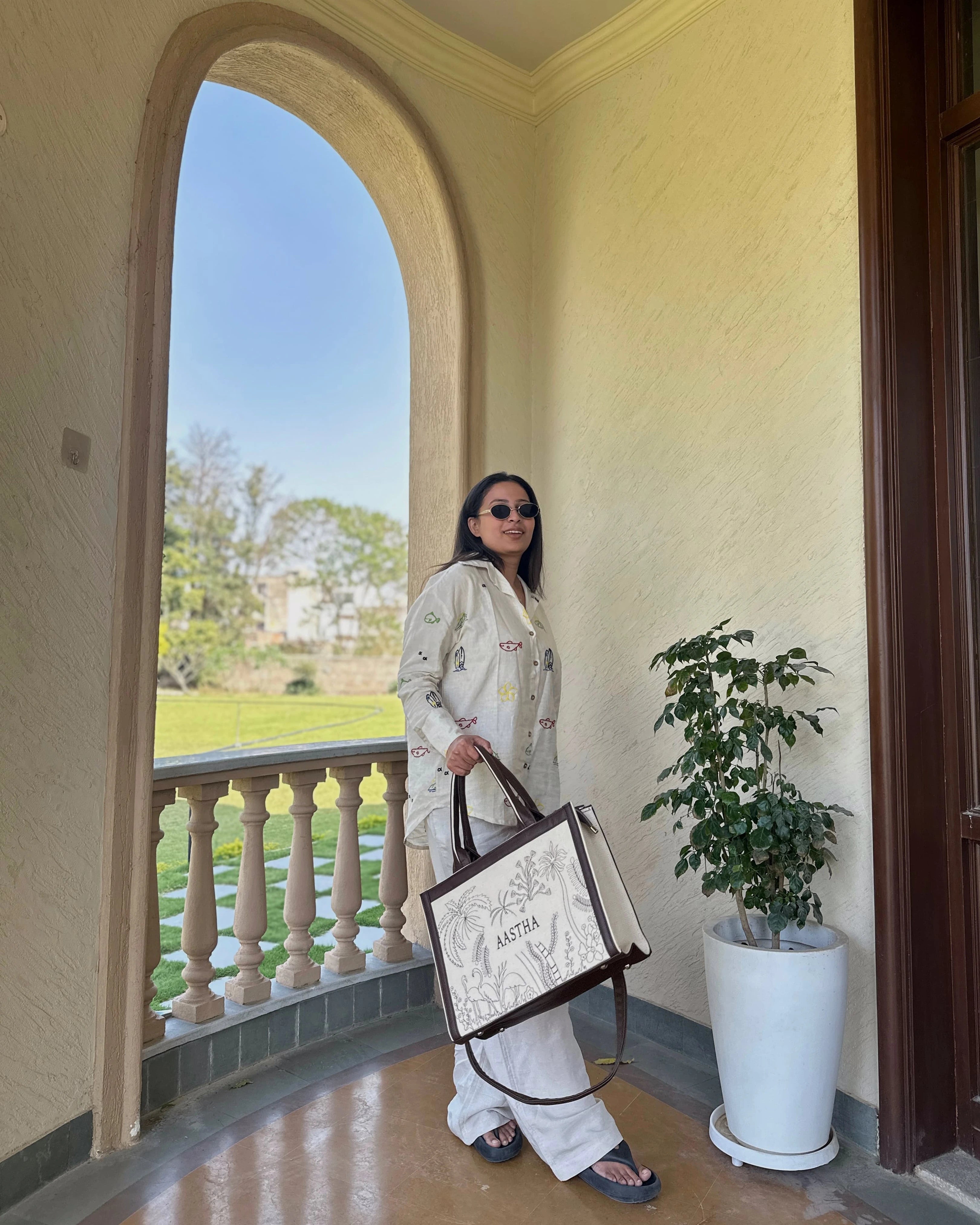 Eco-Chic Tropical Embroidered Tote