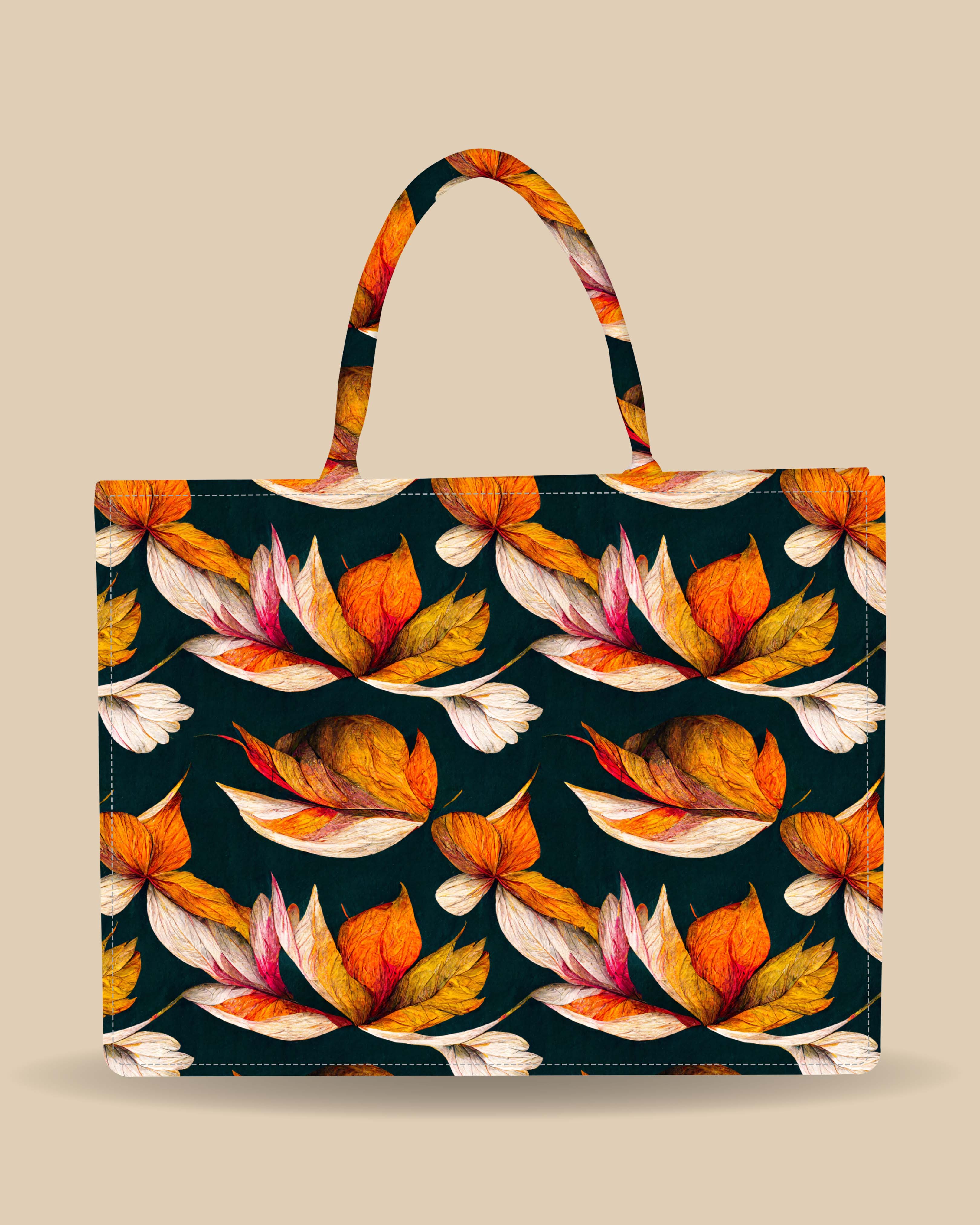 Customized Tote Bag Designed With Autumn Leaves Decorative Pattern
