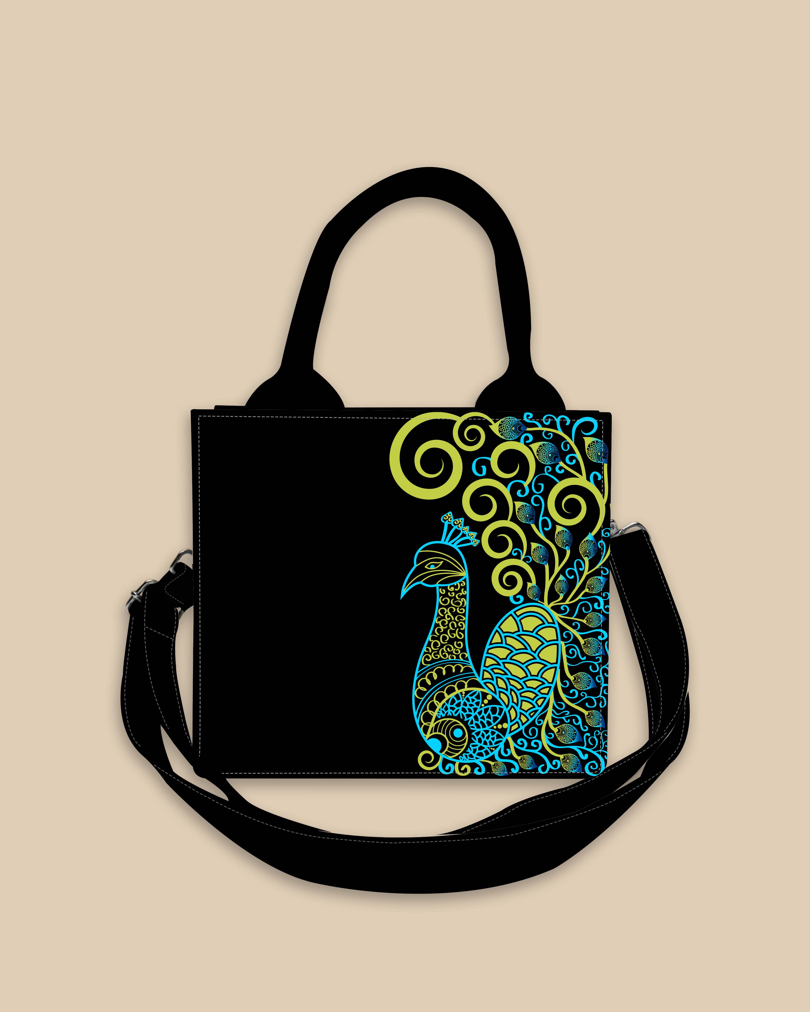 Customized Small Tote Bag Designed with Artistic mandala peacock
