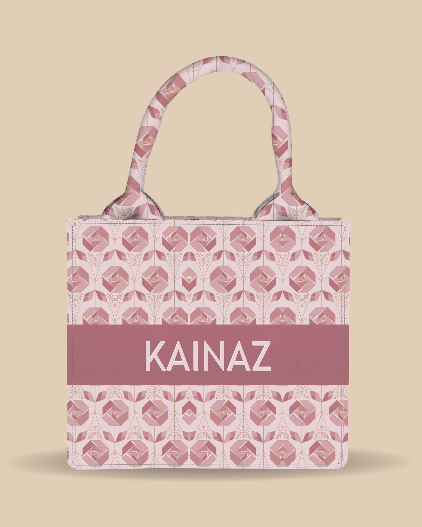Customized Small Tote Bag Designed with Calligraphy Roses And Leaves