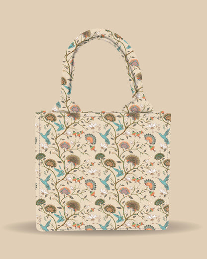 Customized Small Tote Bag Designed with Humming Birds And Vintage Flower Plant