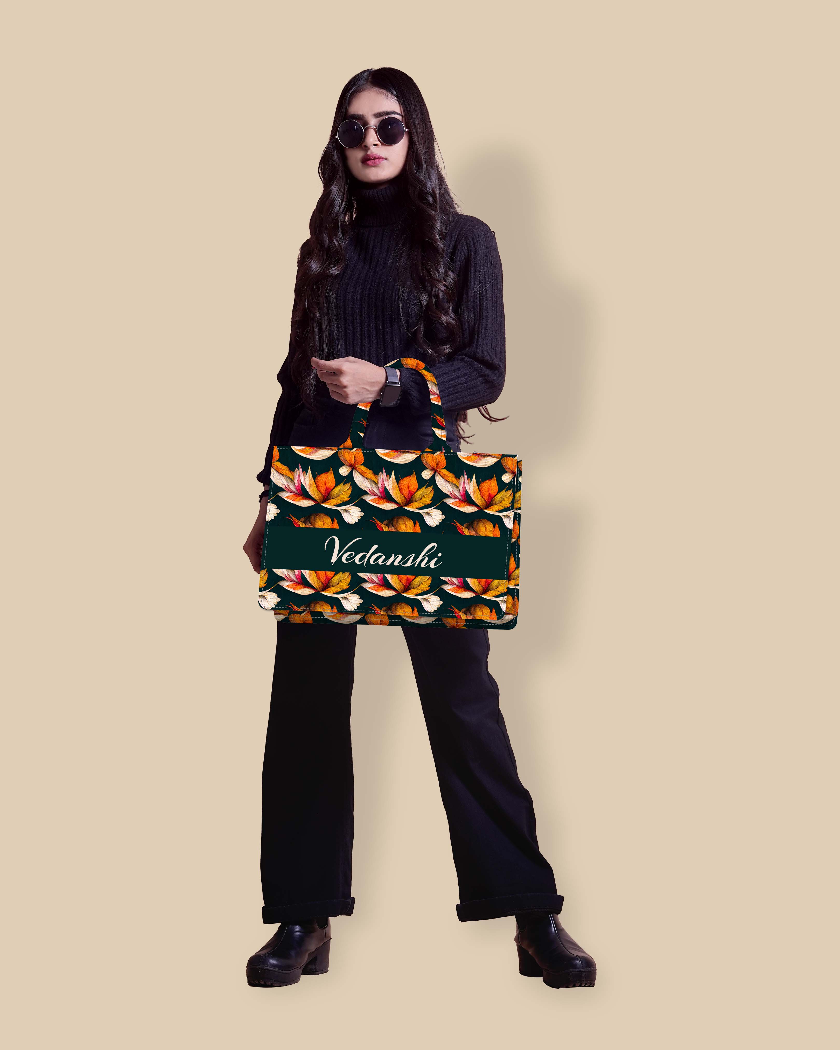Customized Tote Bag Designed With Autumn Leaves Decorative Pattern