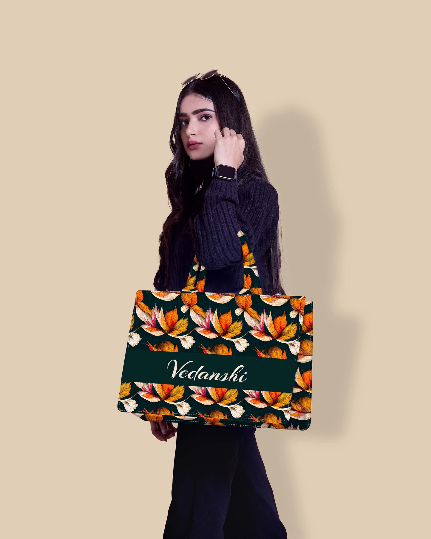 Customized Tote Bag  Designed With Autumn Leaves Decorative Pattern