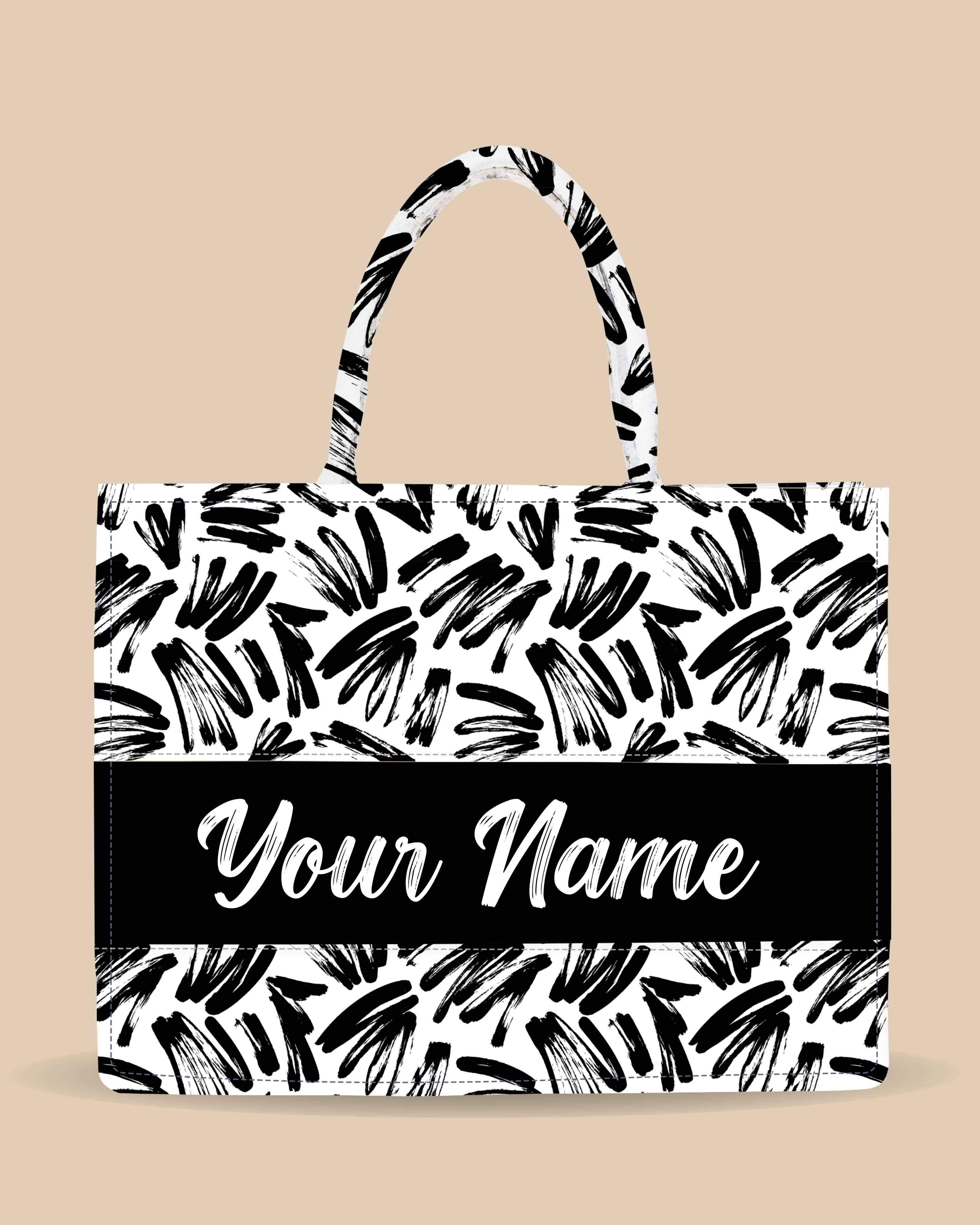 Customized Tote Bag Designed With Black Brushstrokes Pattern