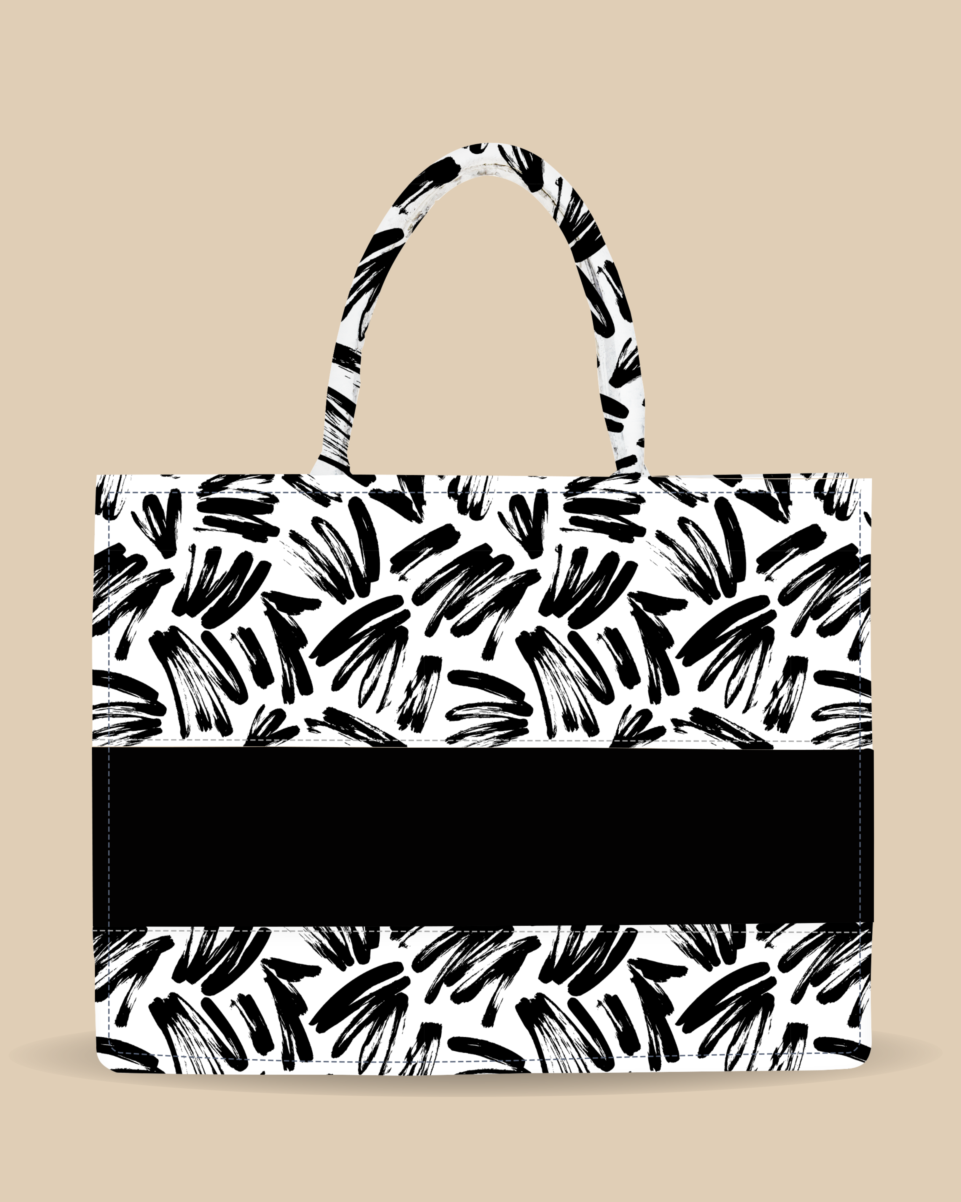 Customized Tote Bag Designed With Black Brushstrokes Pattern