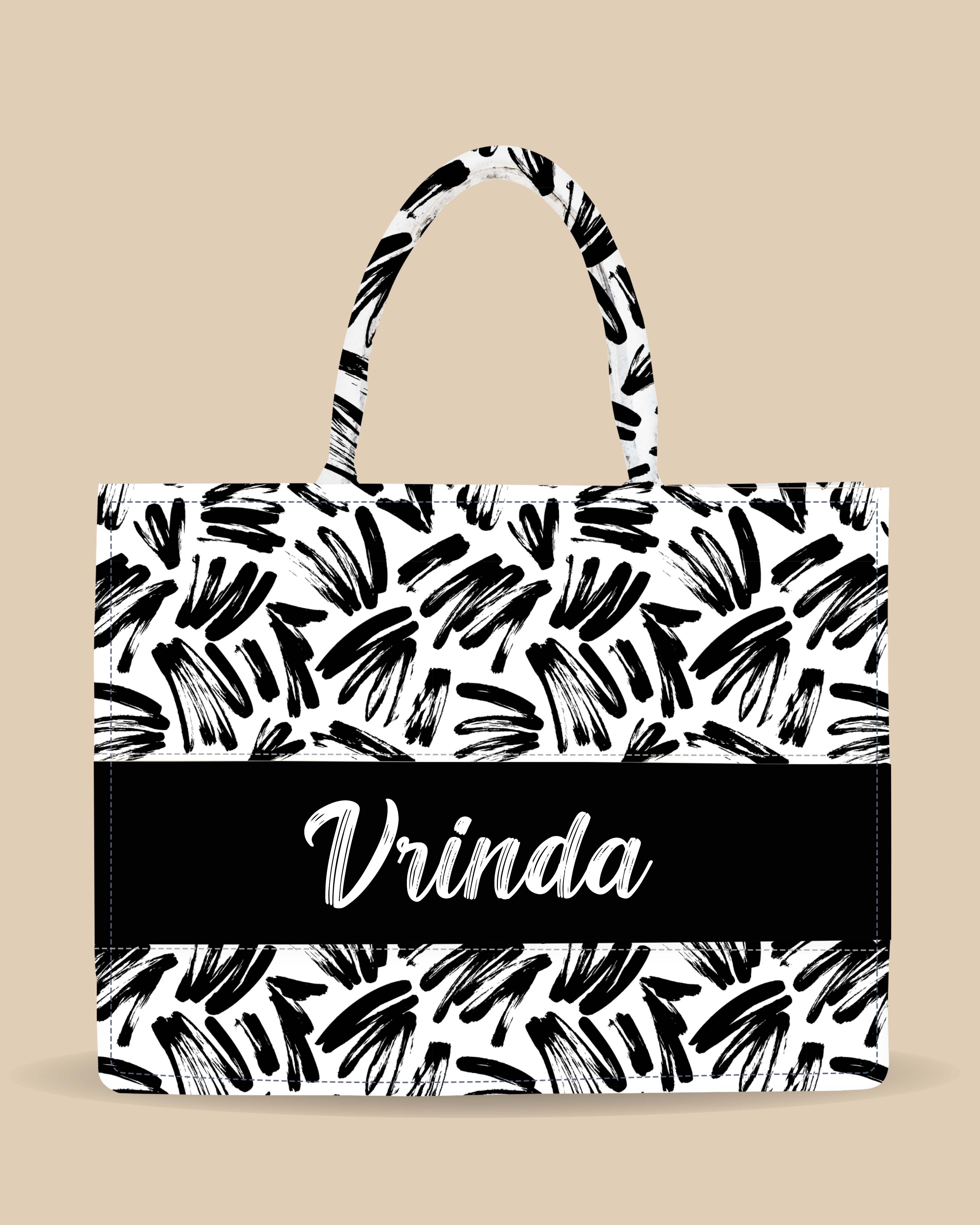 Customized Tote Bag Designed With Black Brushstrokes Pattern