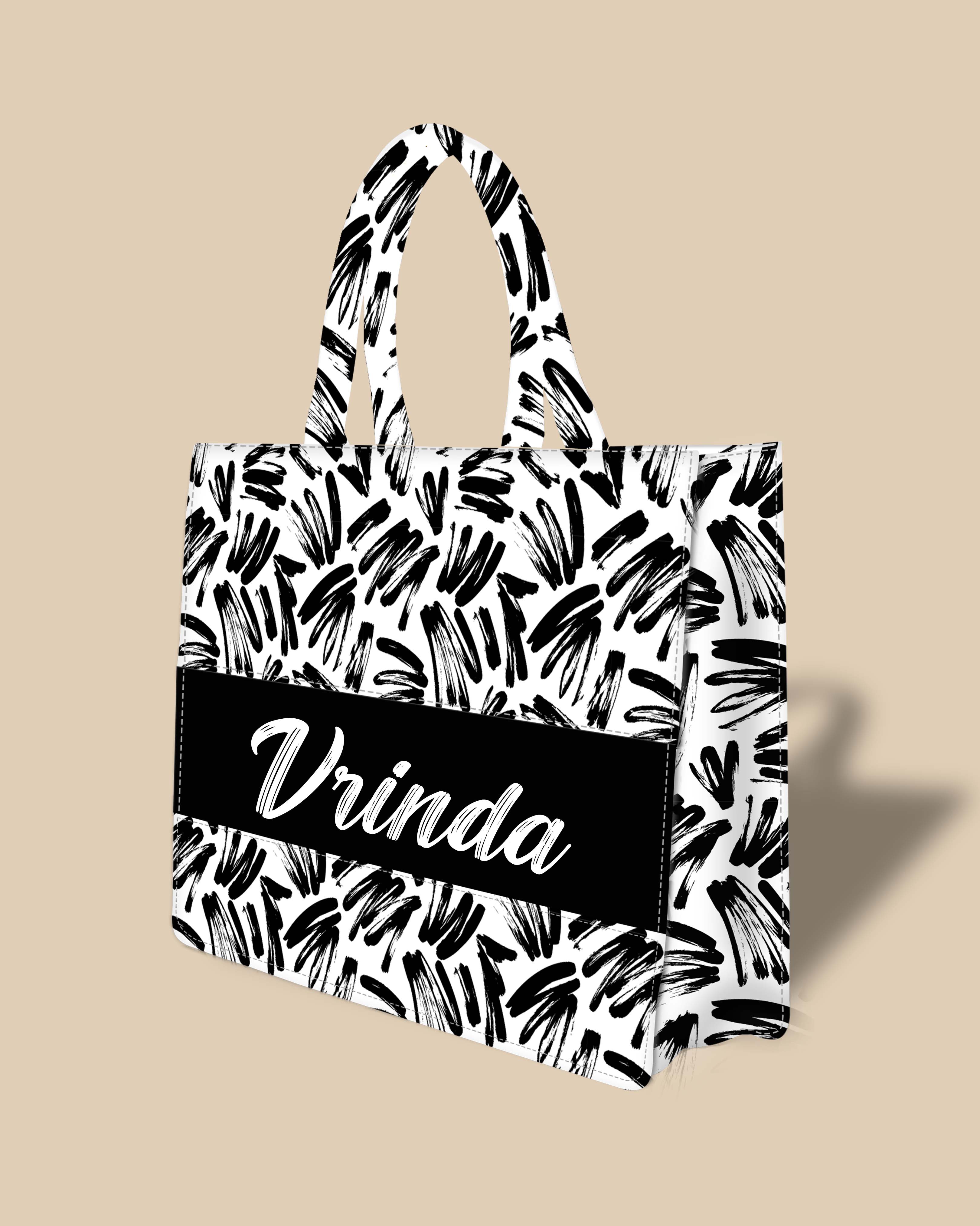 Customized Tote Bag Designed With Black Brushstrokes Pattern